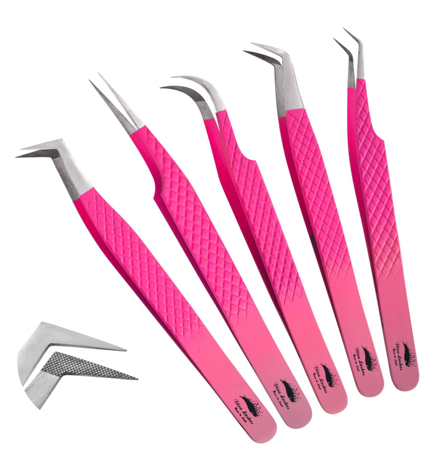 Diva Lashes 5 Pack Eyelash Extension Tweezers Kit - Anti-Slip Fiber Tip, Japanese Stainless Steel - Ombre - Buy Online on GoSupps.com