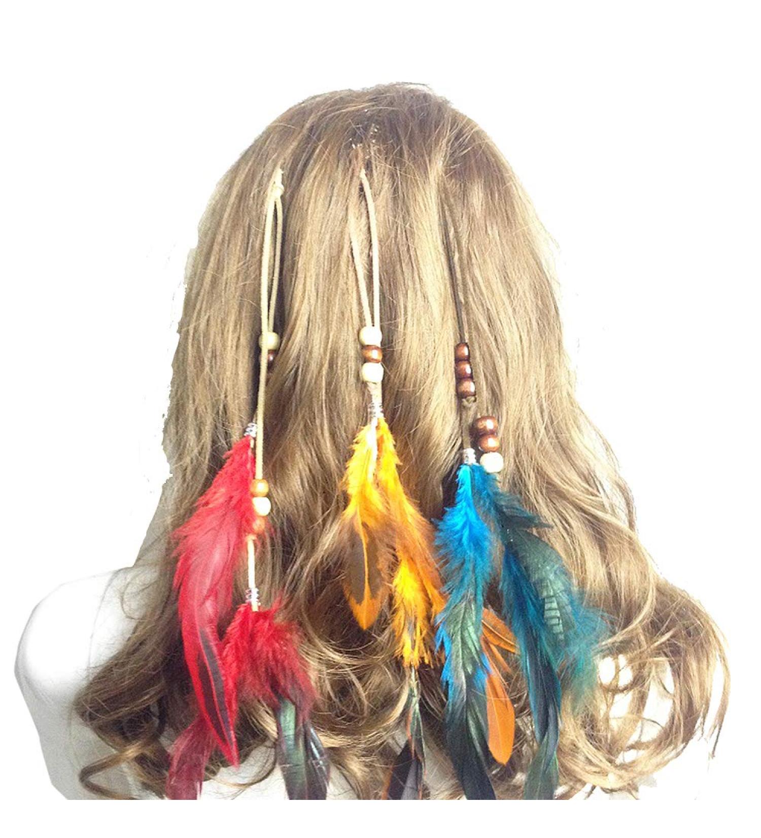 Jurxy B hmische Pfau Feder headdress headband women hippie boho indian headband gypsies headwear bb clip woman girl favorite hair jewelry - yellow red blue