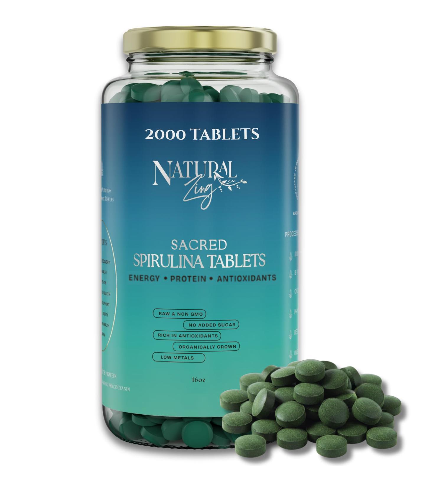 NaturalZing - 100% Pure Organic Spirulina Tablets | Non-GMO | Daily Greens | Vegan Superfood Protein & Antioxidant Support Rich in Phycocyanin Beta Carotene & Iron - 2000 Tablets (16 oz Bulk Pack) - Buy Online on GoSupps.com