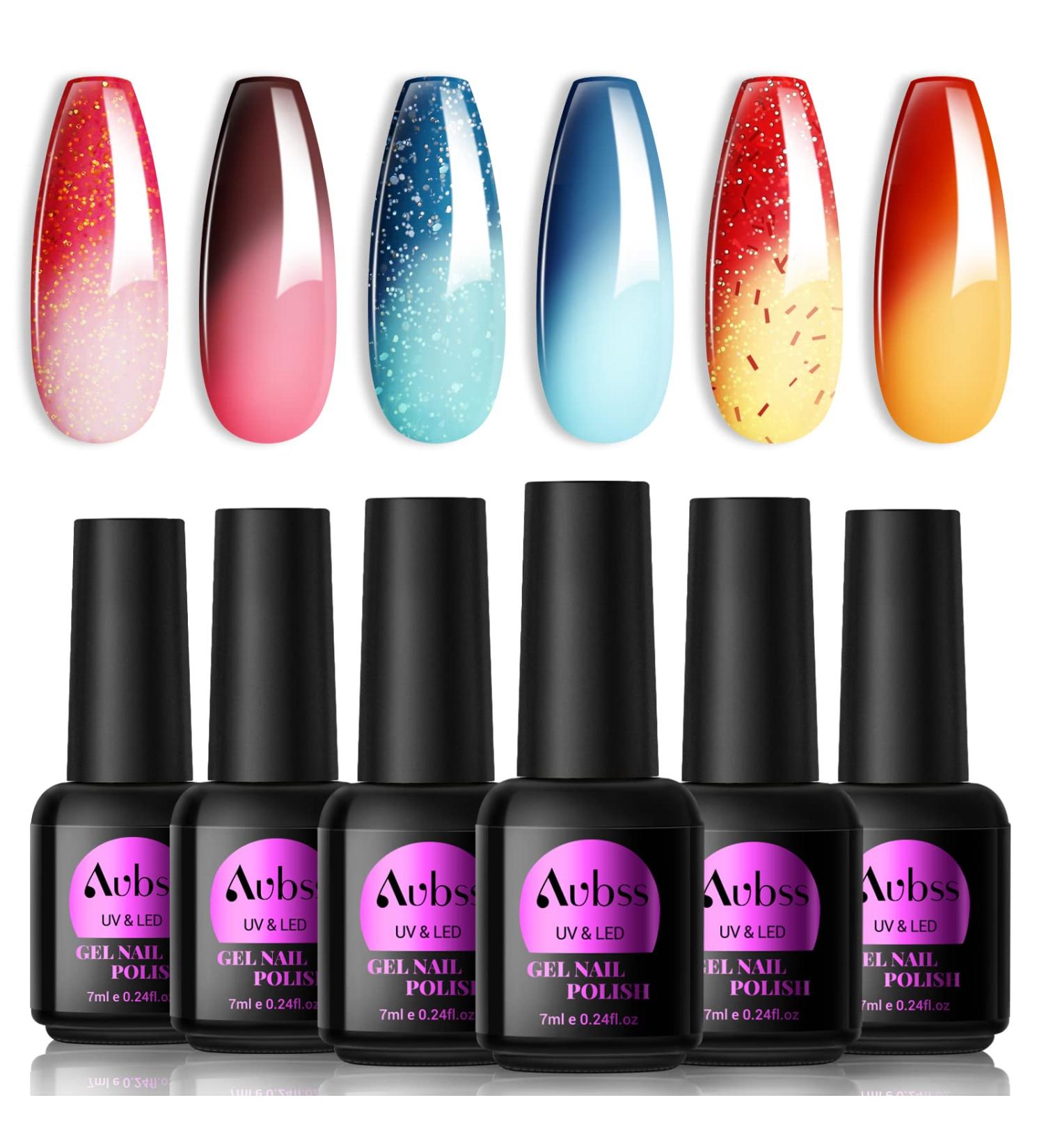 6-Piece AUBSS Colour Changing Gel Nail Polish Set - Thermal Mood Chameleon Soak Off UV Gel Nail Kit - Perfect Home DIY Gift for Women - Buy Online on GoSupps.com