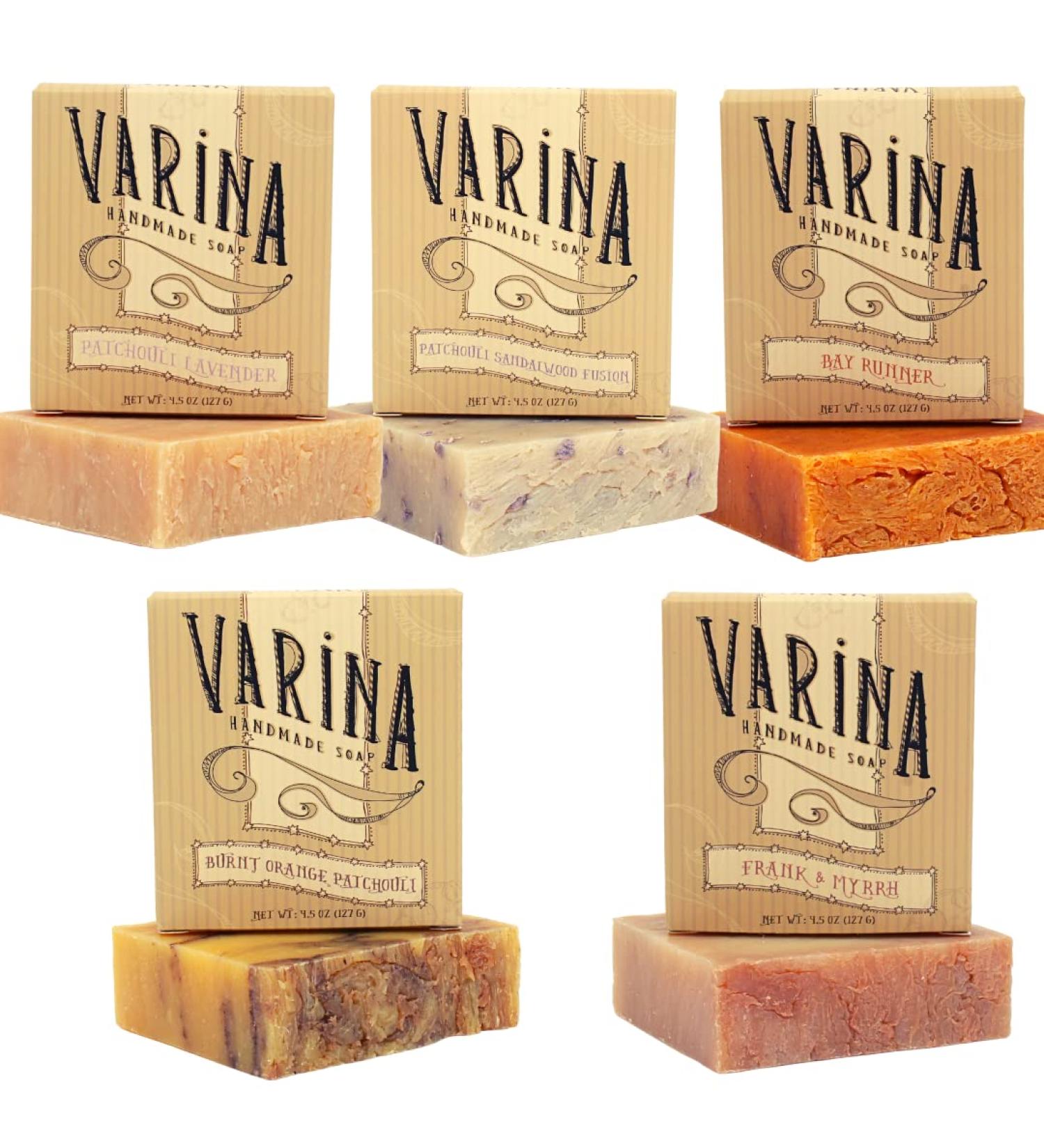 Varina Patchouli Soap Variety 5 Pack | Gentle Cleansing for Sensitive Skin | Handmade Earthy Scented Soaps - 4.5 Ounce Each - Buy Online on GoSupps.com