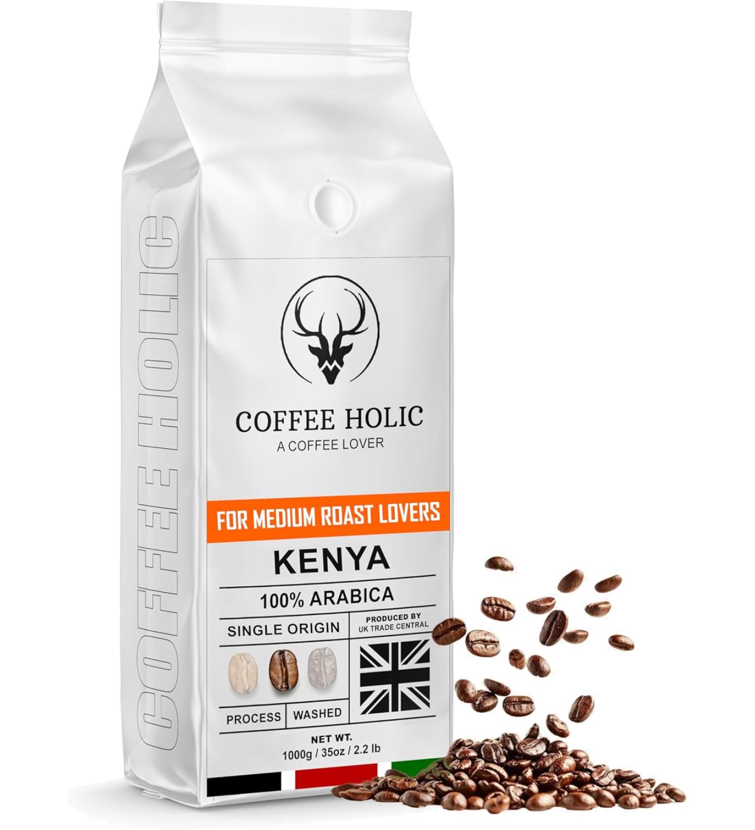Coffee Holic - Kenya Coffee Beans 1Kg - (100% Arabica) - Medium Roast Coffee Beans - Rich Flavoured Coffee Kenya 100% Arabica 1 kg (Pack of 1) - Buy Online on GoSupps.com