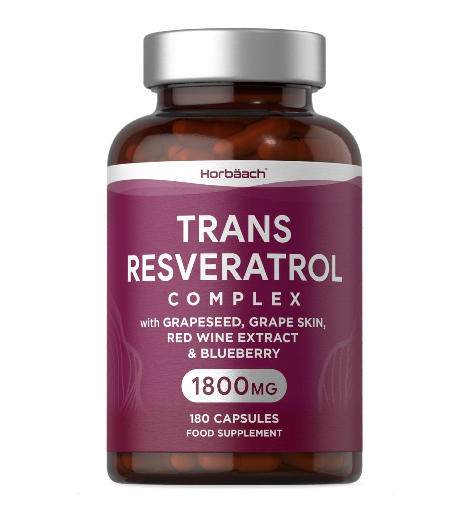 Trans Resveratrol Supplement 1800mg | 180 Capsules | Grapeseed & Grape Skin Extract with Blueberry | Polyphenol Source - Buy Online on GoSupps.com