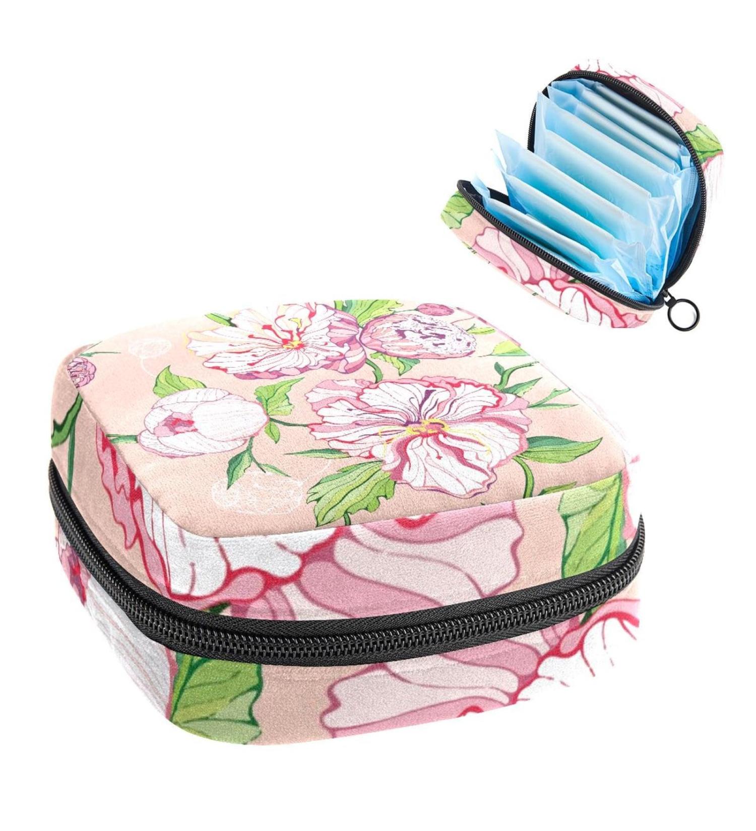 Vintage Peony Flower Period Bag - Sanitary Napkin & Makeup Storage Pouch - Buy Online on GoSupps.com