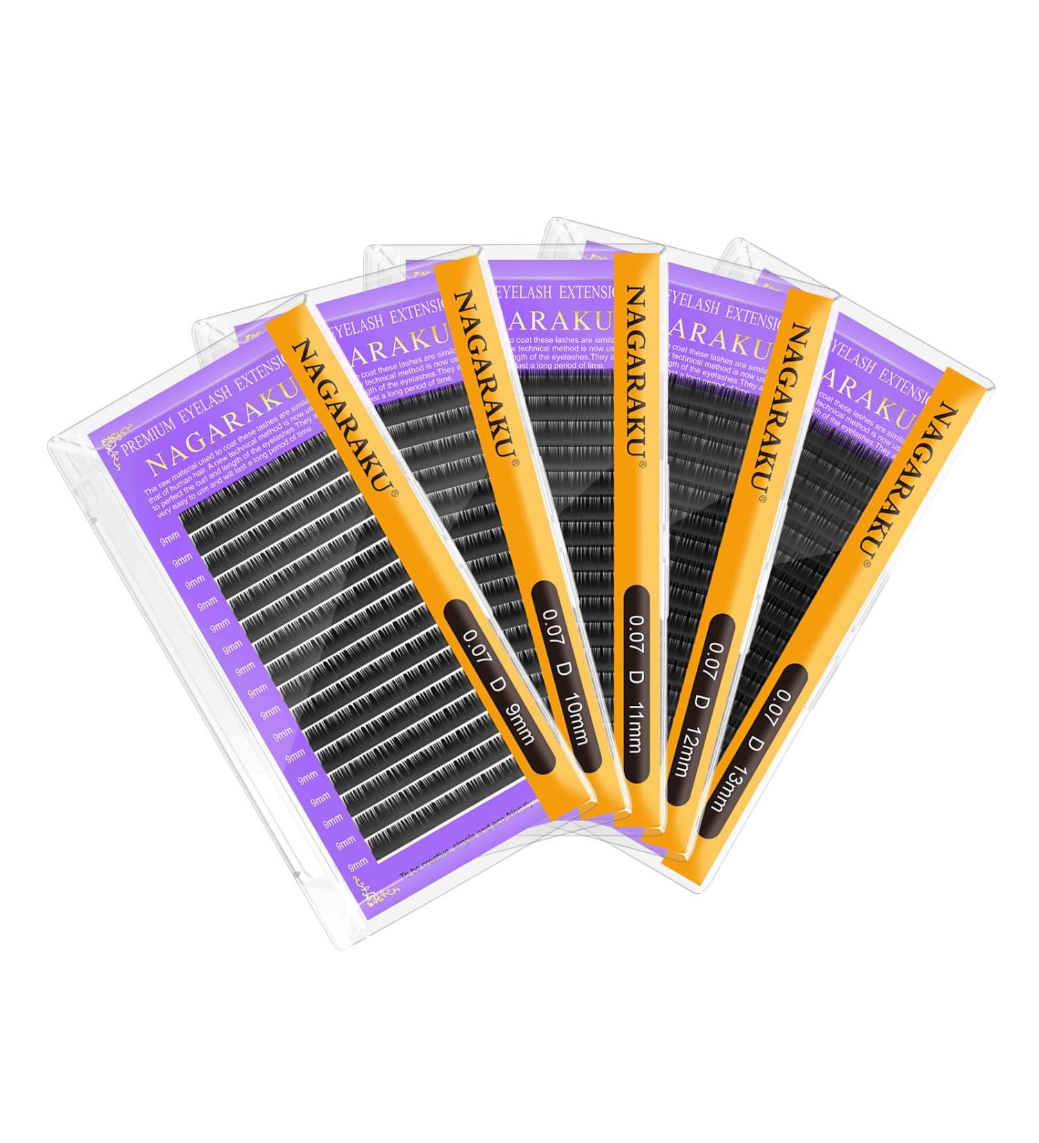 Nagaraku Individual Eyelash Extensions - 5 Trays 9-13mm 0.07D Curved Matt Black - International Shipping - Buy Online on GoSupps.com
