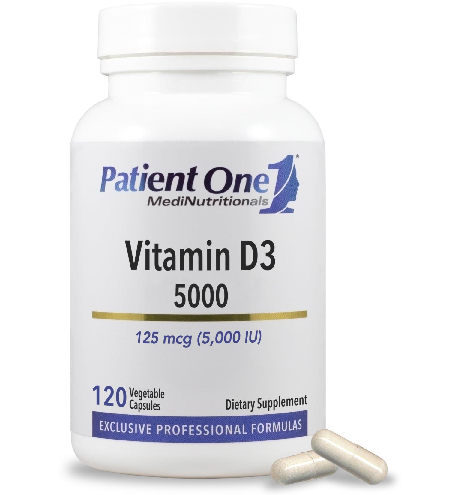 Patient One Vitamin D3 5 000 IU | Supplement to Support Immune Heart and Bone Health* | Absorbable Cholecalciferol Form | 120 Capsules | 2 Pack - Buy Online on GoSupps.com