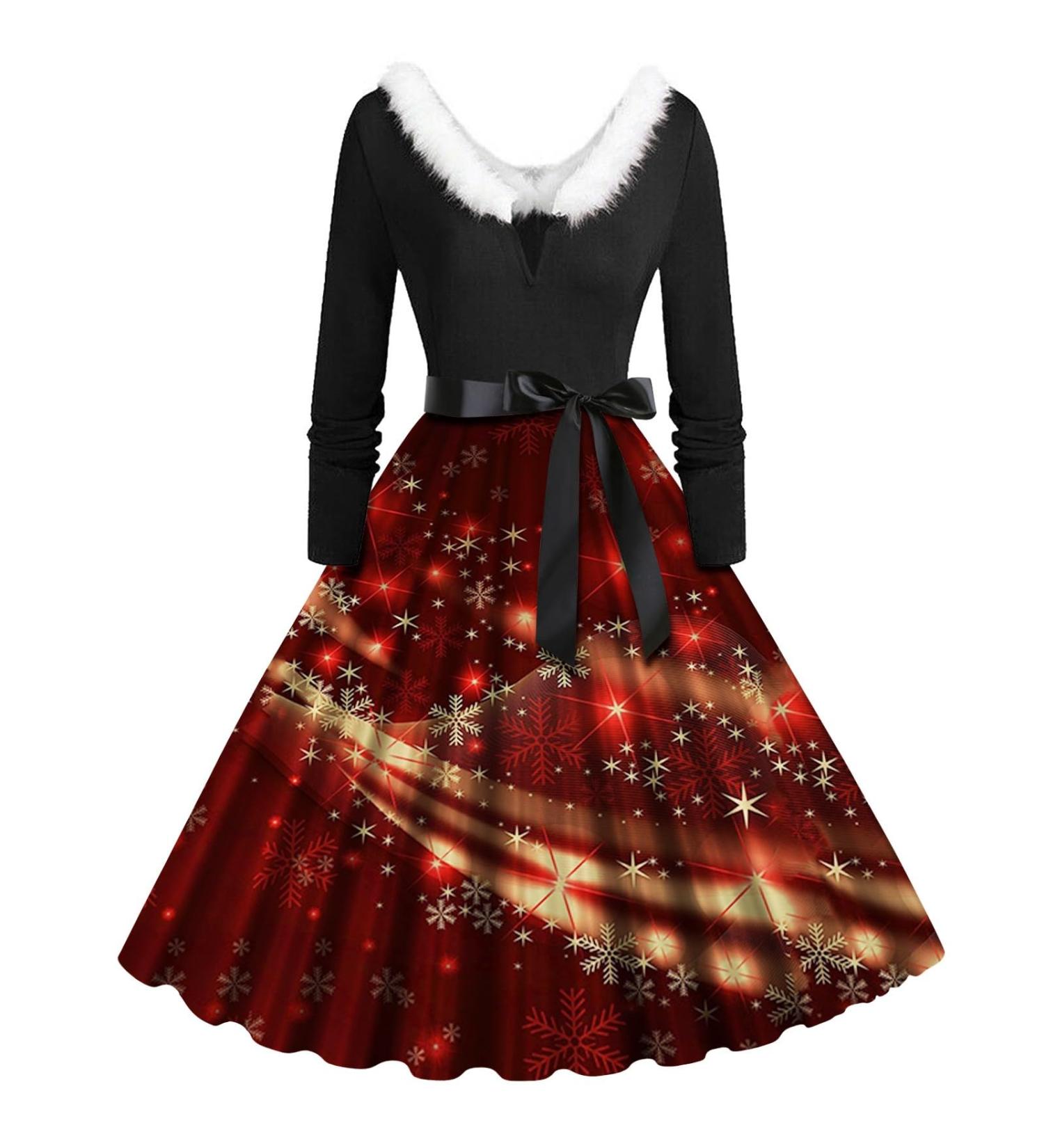 Sexy Christmas Sweater Dress - Long Arm Party Dress with Pocket & Moose Print - Buy Online on GoSupps.com
