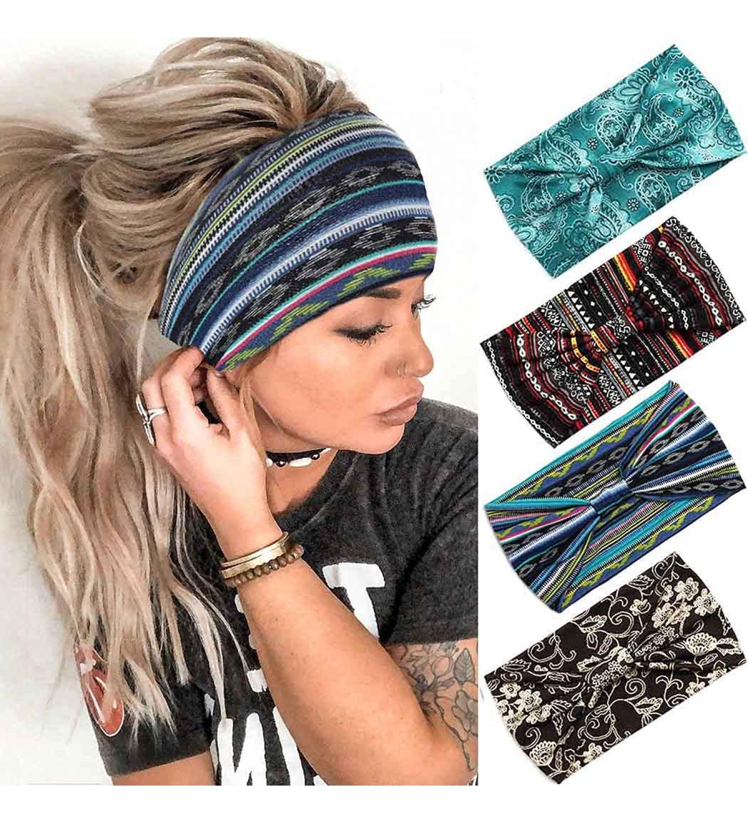 Set of 4 Aceorna Boho Leopard Twist Headbands for Women and Girls - Wide Bandeau Hair Bands for Yoga and Stylish Sweatband Accessories - Buy Online on GoSupps.com