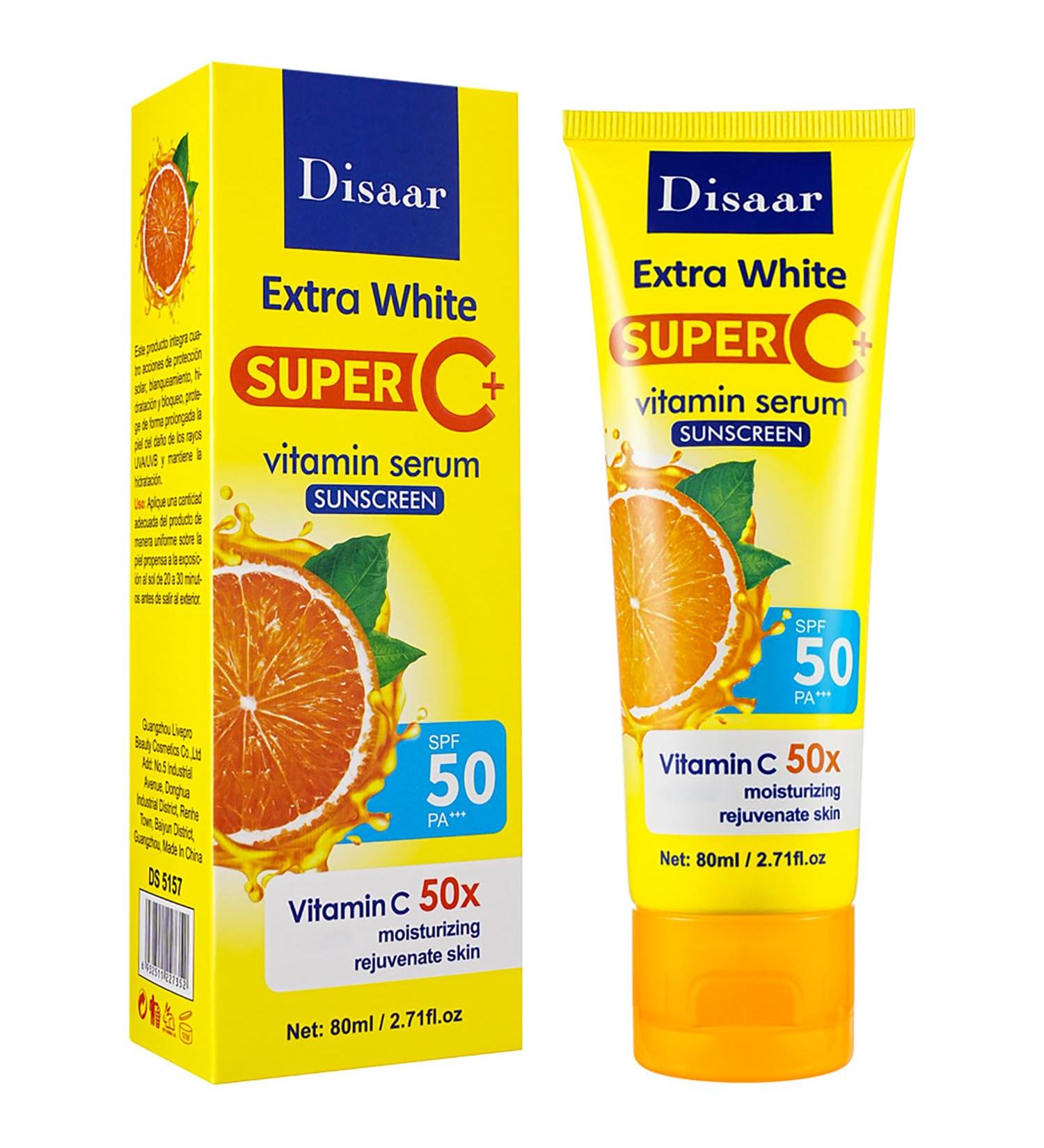 Vitamin C Serum Sunscreen SPF 50 PA+++ - Hydrating UVA/UVB Protection & Skin Rejuvenation | 80ml - Buy Online on GoSupps.com