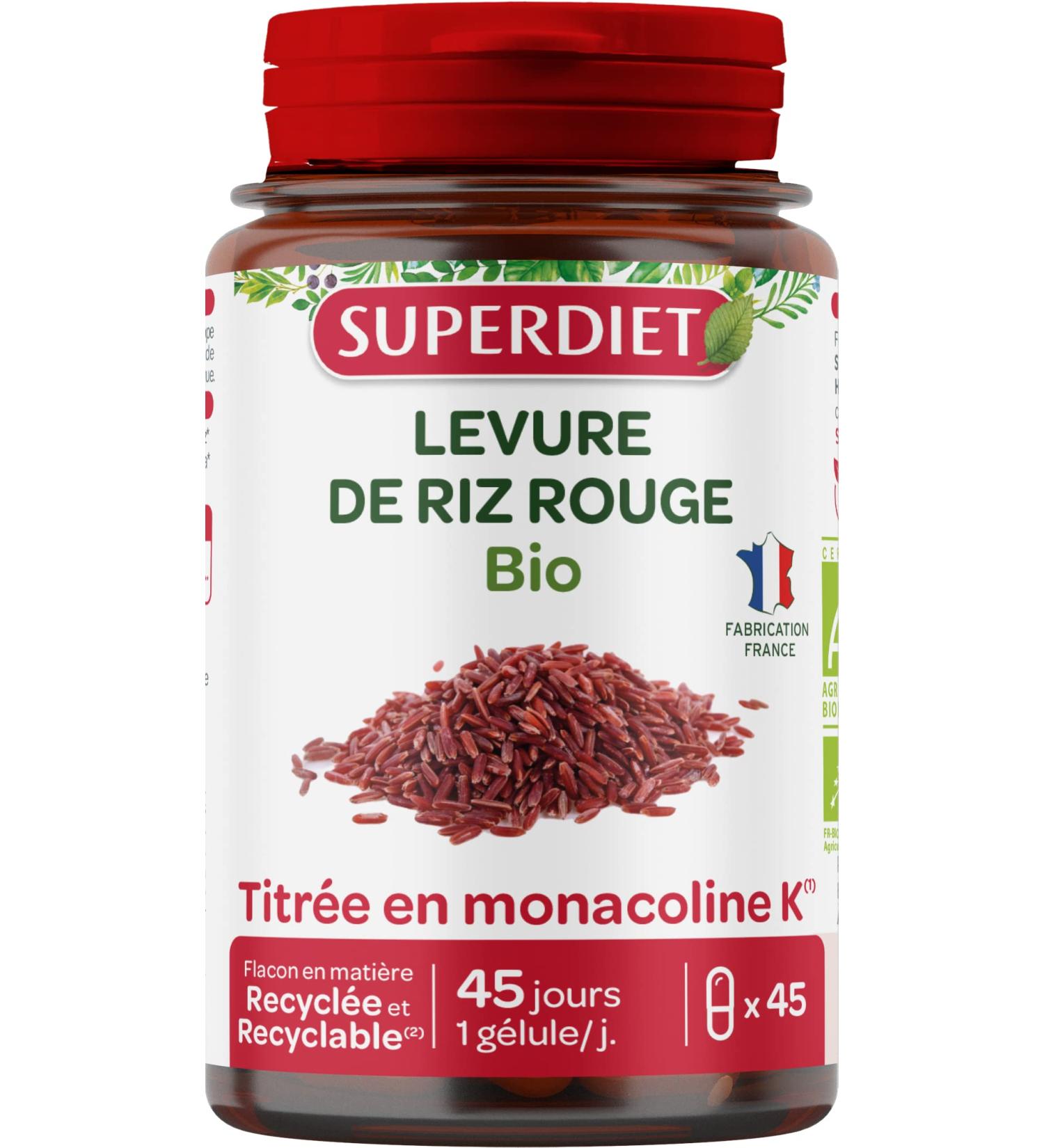 SUPERDIET - RED RICE YEAST - Organic - Vegan - Titled in monacolin K - Made in France - 45 capsules - Buy Online on GoSupps.com
