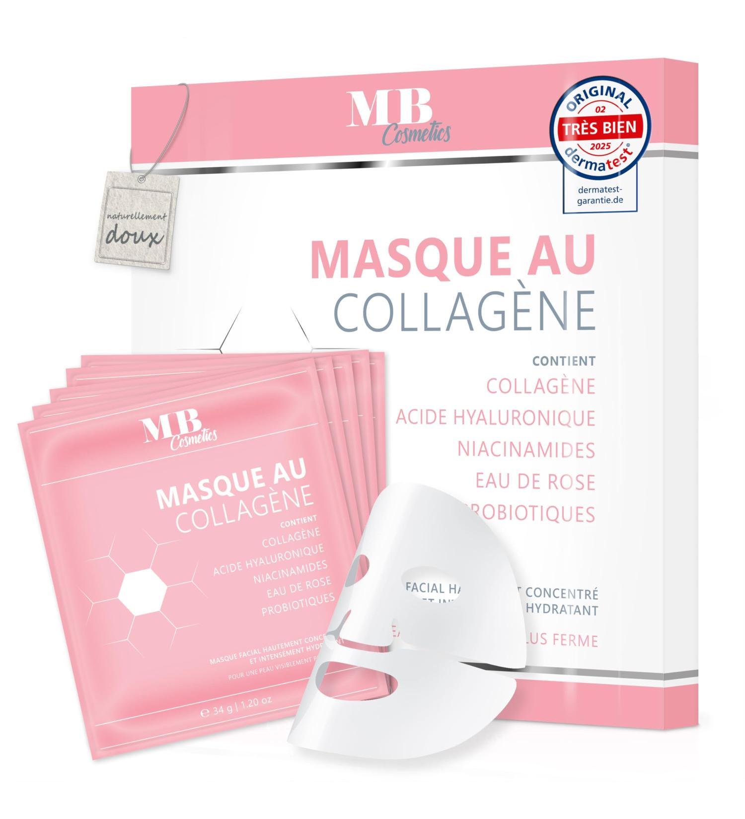  Medical Beauty Cosmetics MB Cosmetics Collagen Mask - With Hyaluronic Acid Niacinamides & Probiotics - Hydrating Hydrogel Face Mask to Reduce Wrinkles Ultra-Concentrated at 52 000ppm 5 Masks - Buy Online on GoSupps.com