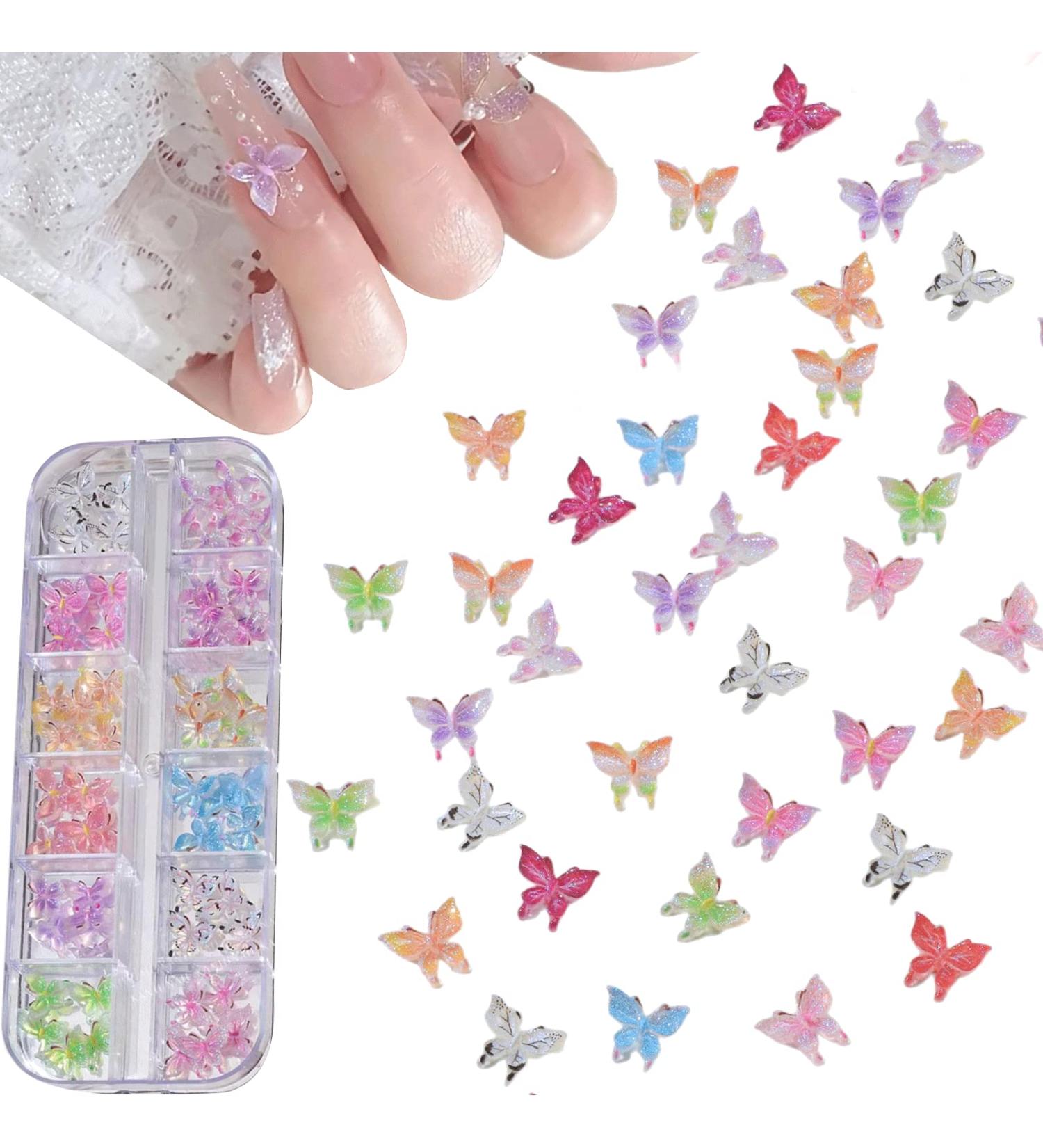 Colorful 3D Butterfly Nail Charms - 12Grids Resin Mini Nail Art Decorations for Women and Girls | Manicure Design DIY Crafts - Cute Nail Charms - Buy Online on GoSupps.com