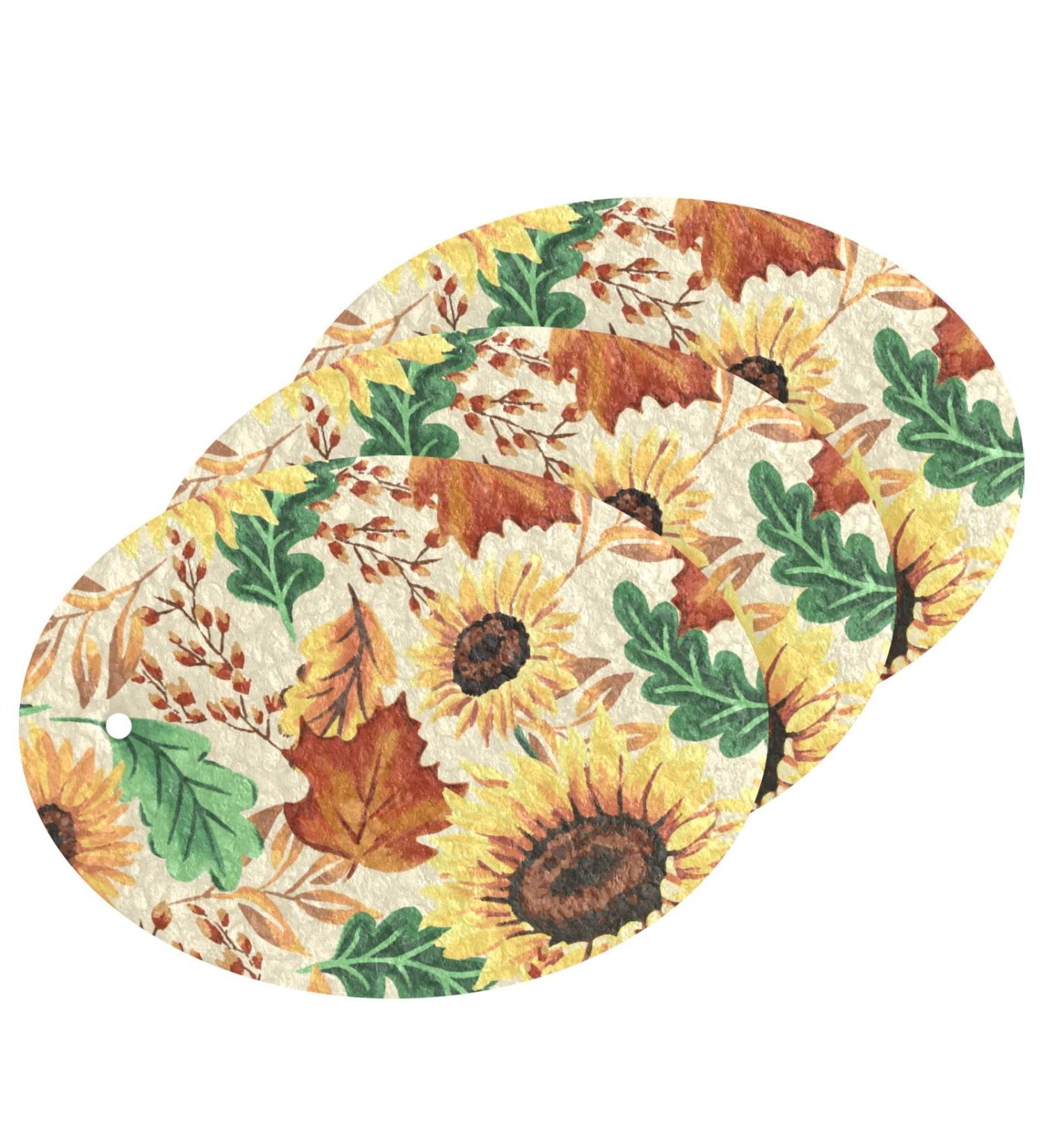 3-Pack Cleaning Kitchen Sponges Oval Sunflowers Autumn Maple Leaves Kitchen Cellulose Dishwashing Wood Pulp Cotton - Buy Online on GoSupps.com