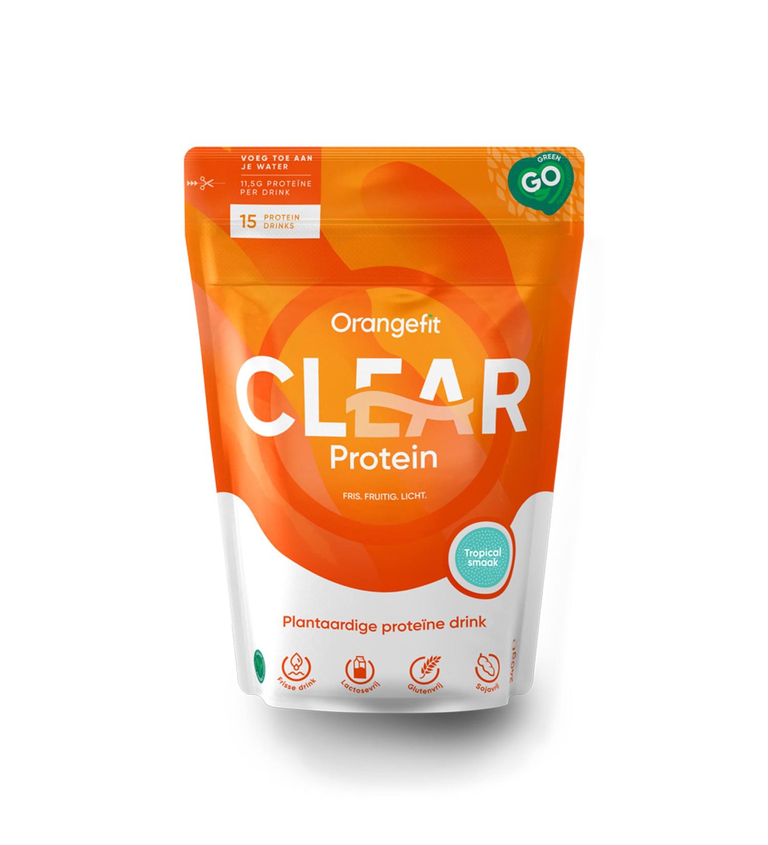 OrangeFit Clear Protein - Tropical Vegan Protein Powder | Refreshing 240g Plant-Based Shake | 15 Servings - Buy Online on GoSupps.com