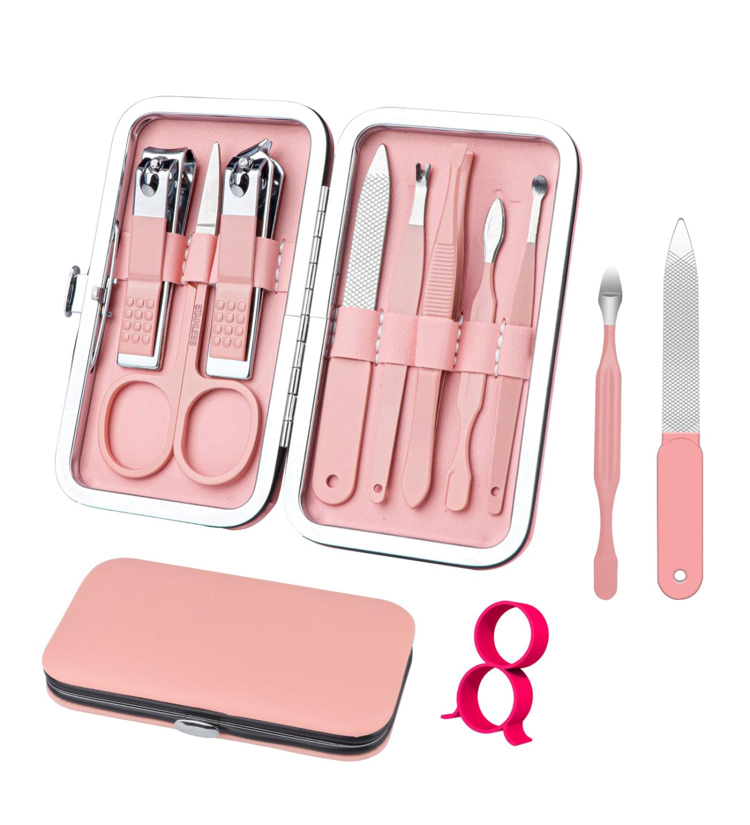 RedFlow 8-in-1 Manicure Set - Professional Nail Clippers for Travel & Home Use - Fingernail & Toenail Tools (Pink - Buy Online on GoSupps.com