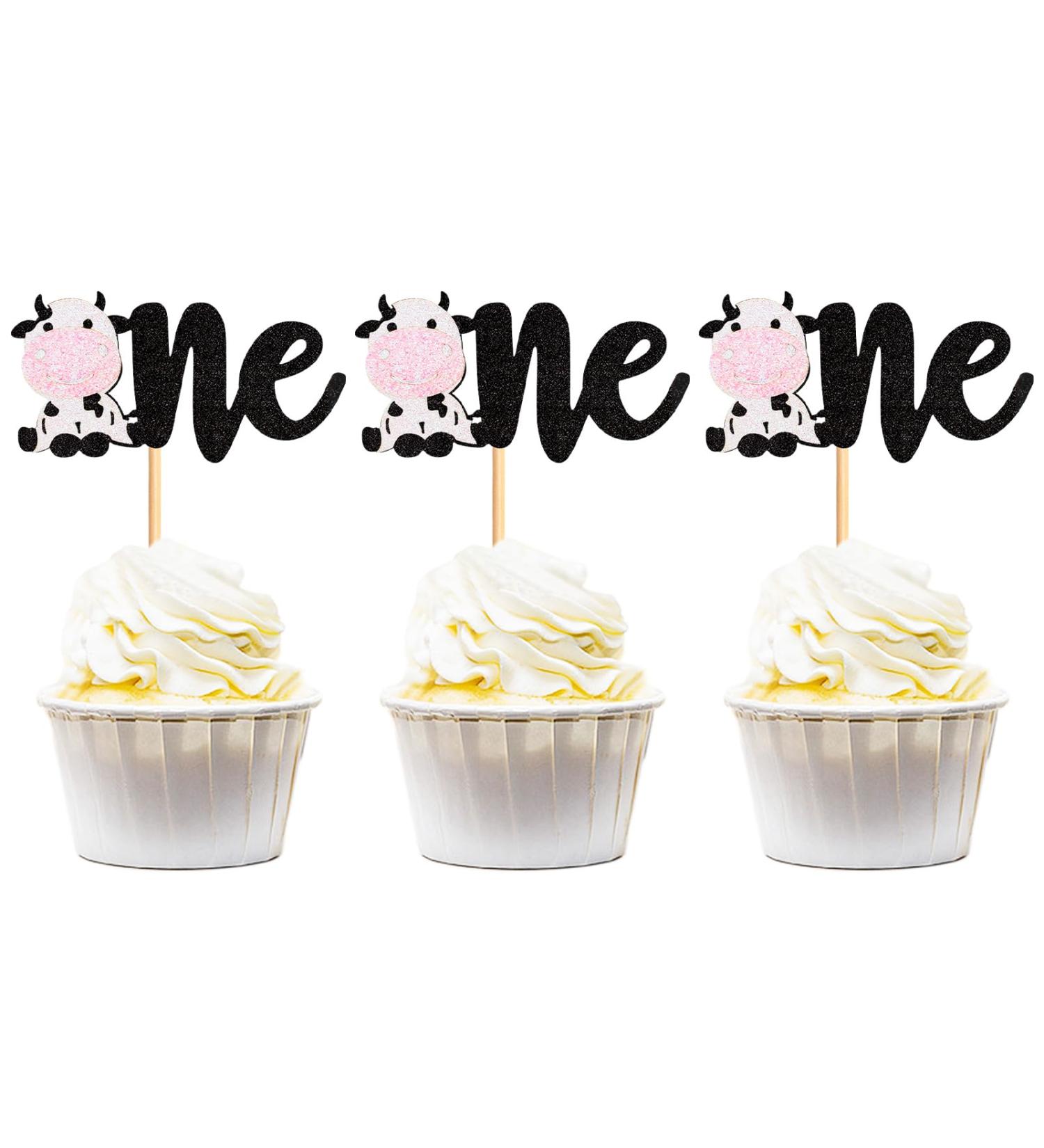 Keaziu 24 Pack Cow one Cupcake Toppers Happy Birthday Cupcake Decorations for Cow Farm Animal Zoo Themed Kids Boy Girl Birthday Party Supplies Three Layers Party Decor Cow One Pink - Buy Online on GoSupps.com