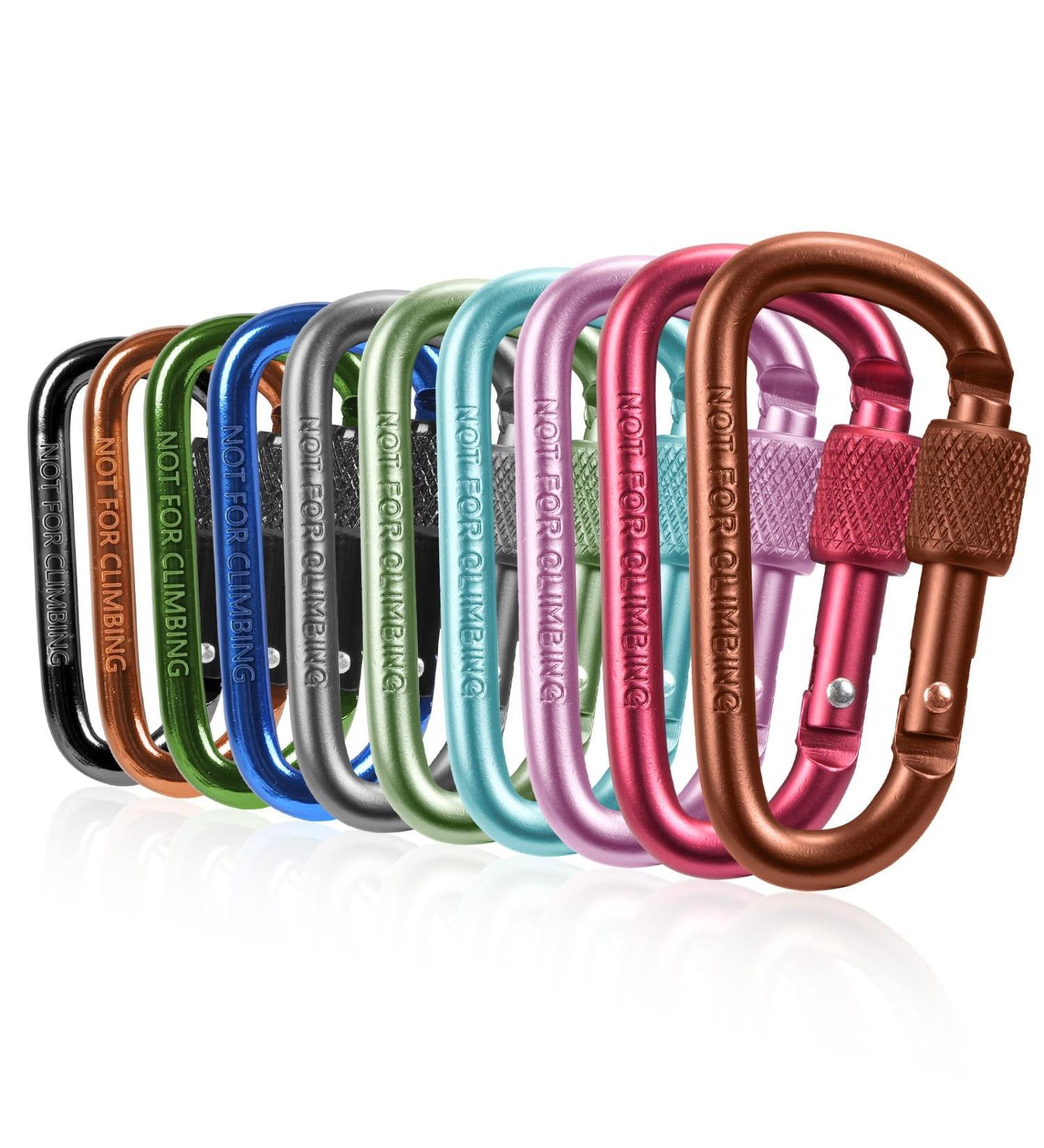 Leiptes 10-Piece Colorful Aluminum Carabiner Set with Screw Cap Perfect for Camping Hiking & Travel Gear - Buy Online on GoSupps.com