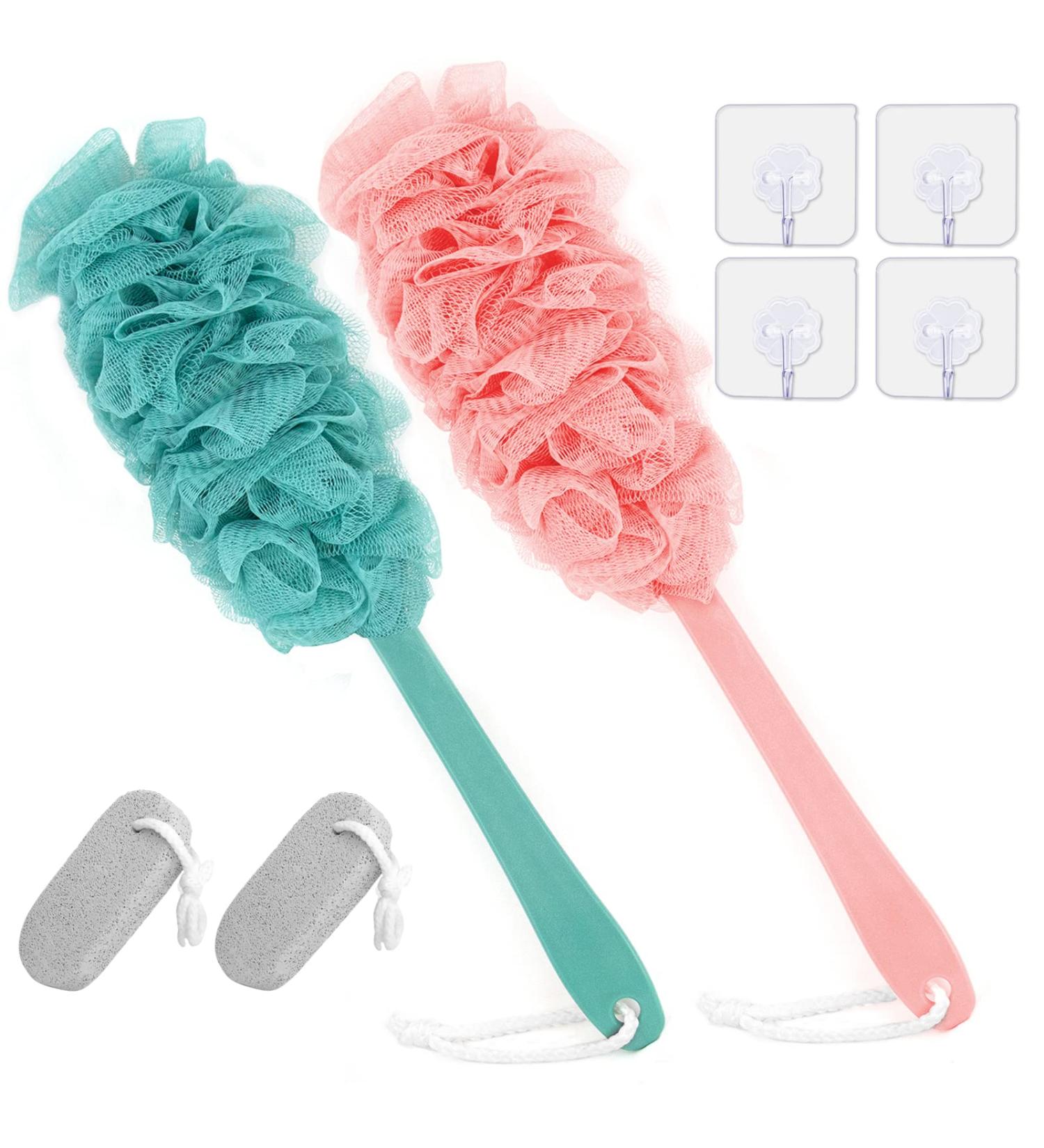 WOBEVB Long Handled Back Scrubber with Soft Nylon Mesh Sponge - Exfoliating Shower Loofah On a Stick for Men and Women - Buy Online on GoSupps.com