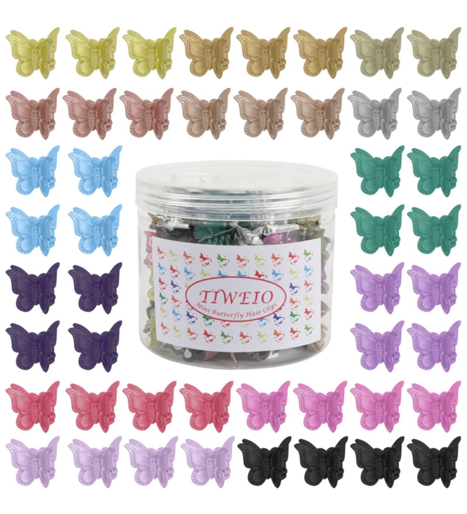 Tiweio Pastel Butterfly Hair Clips - 50 Pcs Mini Claw Clips for Girls & Women | Metallic Color Hair Accessories with Box Packaging - Buy Online on GoSupps.com