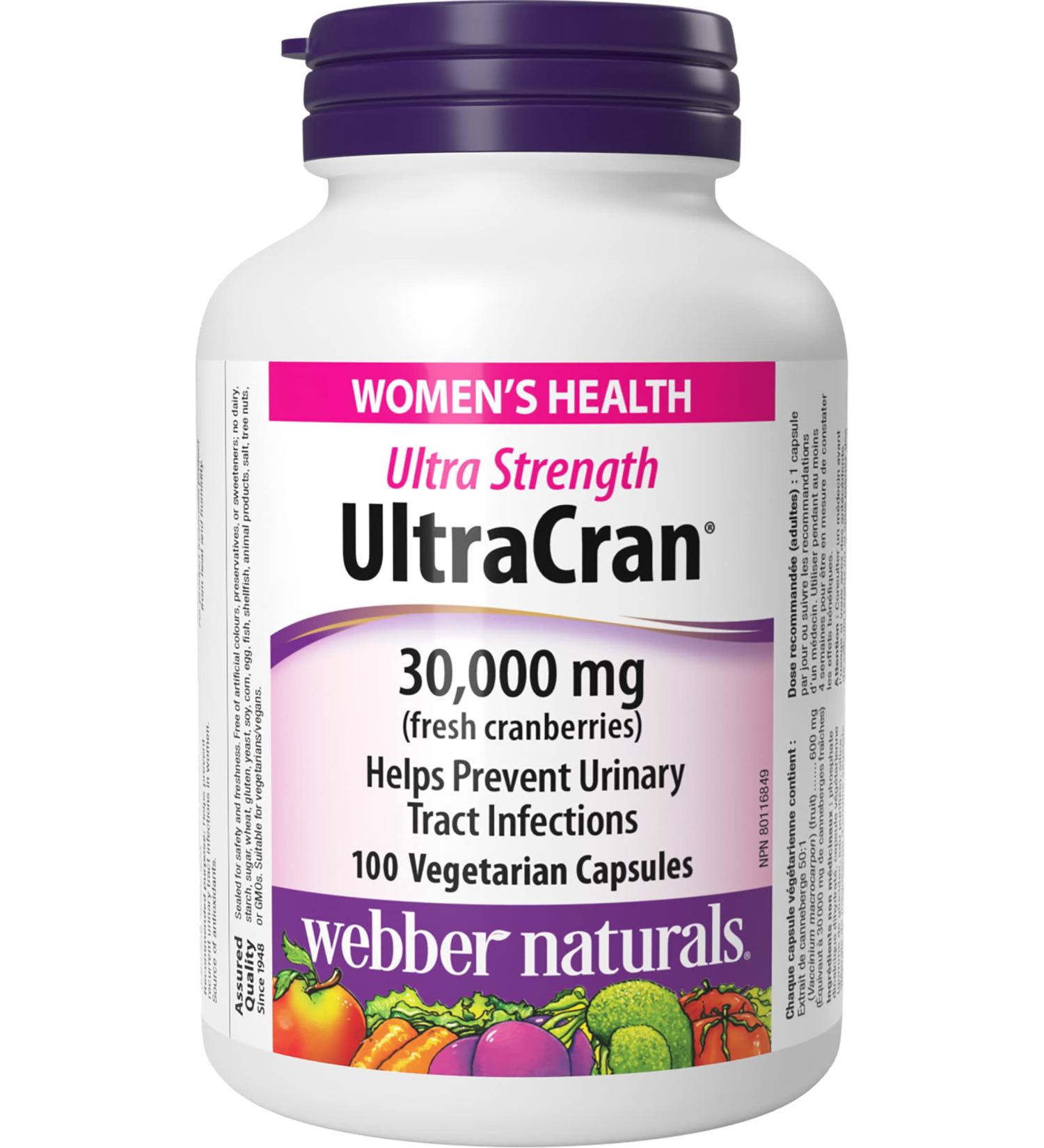 Webber Naturals UltraCran Ultra Strength Cranberry 30 000 mg 100 Capsules Helps Prevent Urinary Tract Infections Vegan Herbal Supplement - Buy Online on GoSupps.com
