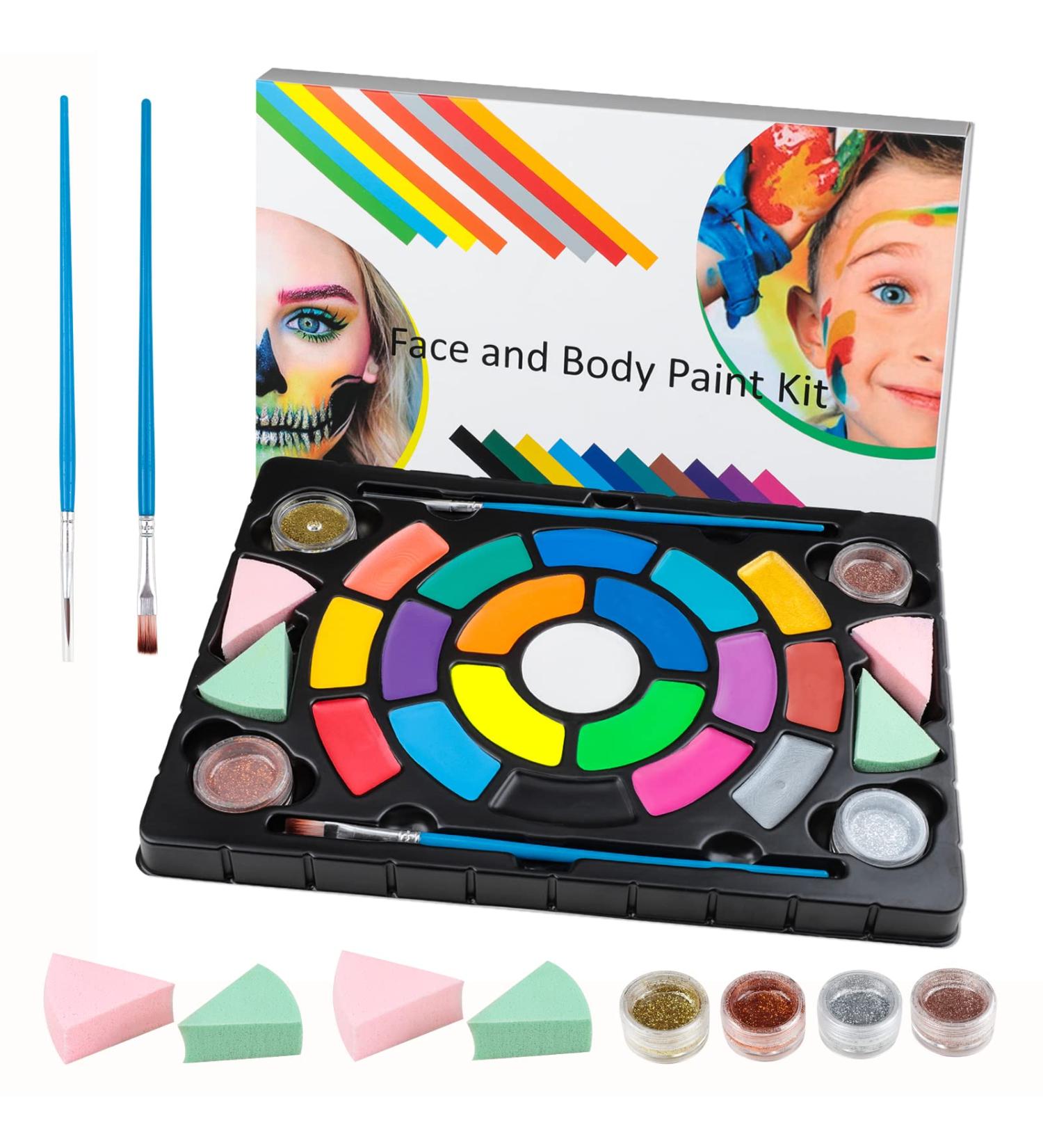 MooMoo Baby Face Paint Professional Body Painting Kit for Kids Water Based Body Paints Non Toxic Makeup Palette for Halloween (19 Color) - Buy Online on GoSupps.com