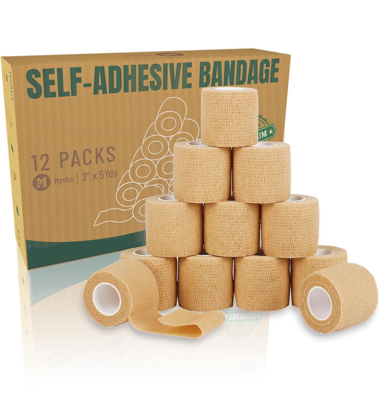 12 Pack Self Adhesive Bandage Wrap - 2x5 Yards Elastic Adhesive Bandages for Medical, Sports, Vet, Horse & Dog - Beige - Buy Online on GoSupps.com