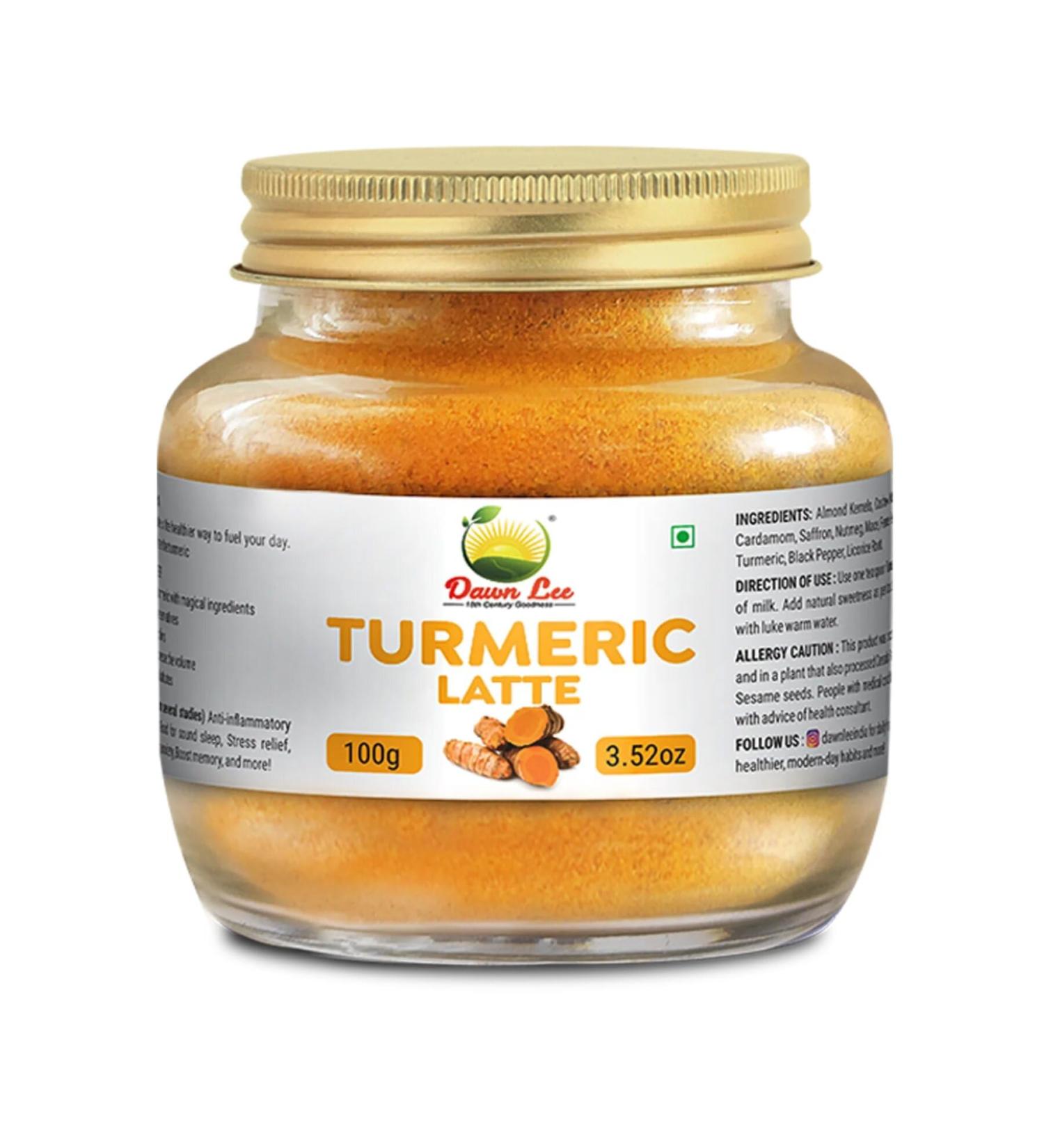 Dawn Lee Turmeric Latte- Lal Haldi Doodh Masala - Curcumin Turmeric- Dry Fruits- Memory Booster- Drink- Herbal- Golden Milk- Golden Milk with Turmeric- Latte Powder Milk- 100_ Gm - Buy Online on GoSupps.com