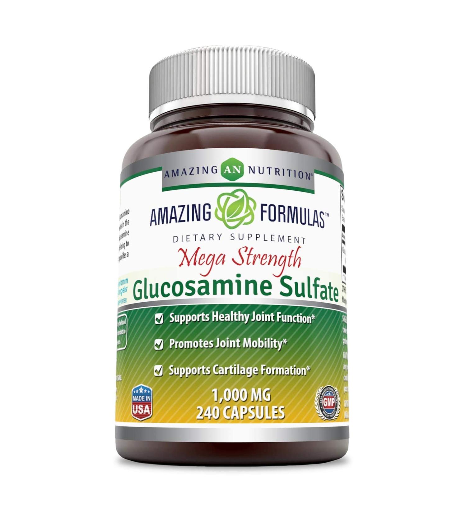 Amazing Formulas Glucosamine Sulfate Mega Strength 1000mg Supplement - 240 Capsules - Supports Healthy Joints, Mobility & Cartilage Formation - Non-GMO & Gluten Free - Buy Online on GoSupps.com