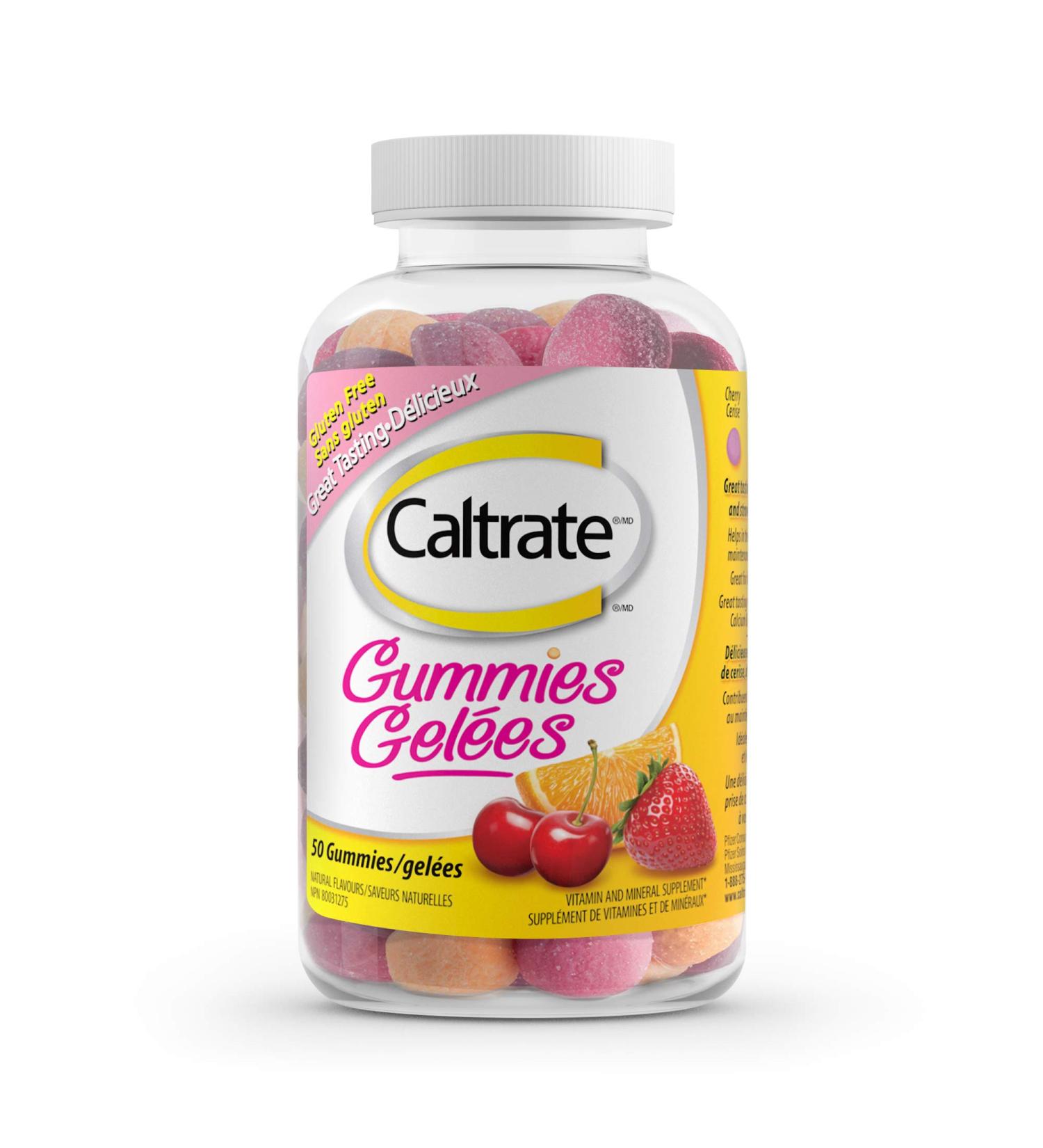 Caltrate Gummies Vitamin D and Calcium Supplement Gluten-Free Orange Strawberry and Cherry Flavour 50 Count Cherry Orange Strawberry 50 count (Pack of 1) - Buy Online on GoSupps.com