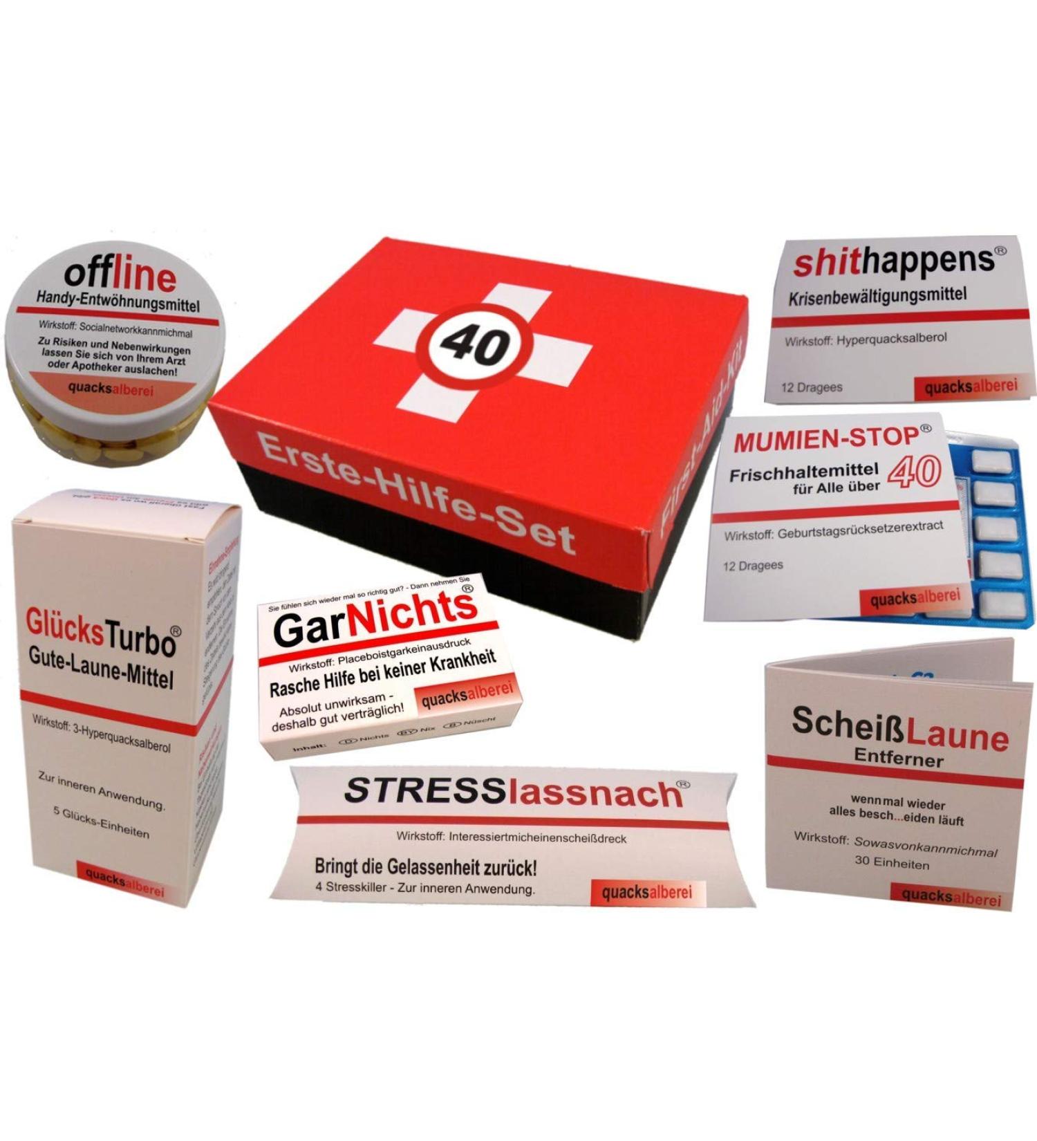 quacksalberei first aid kit funny first aid kit for the 40th birthday (8 pieces)
