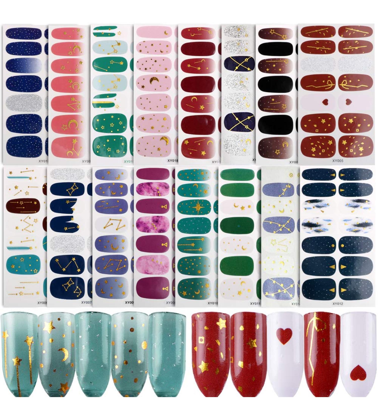 16 Sheets Nail Polish Stickers Full Nail Wraps Self Adhesive UK Moon Star Love Patterns Self-adhesive Nail Polish Self-adhesive Nail Stickers Gel Nail Strips for Women Girls Stars and Moon - Buy Online on GoSupps.com