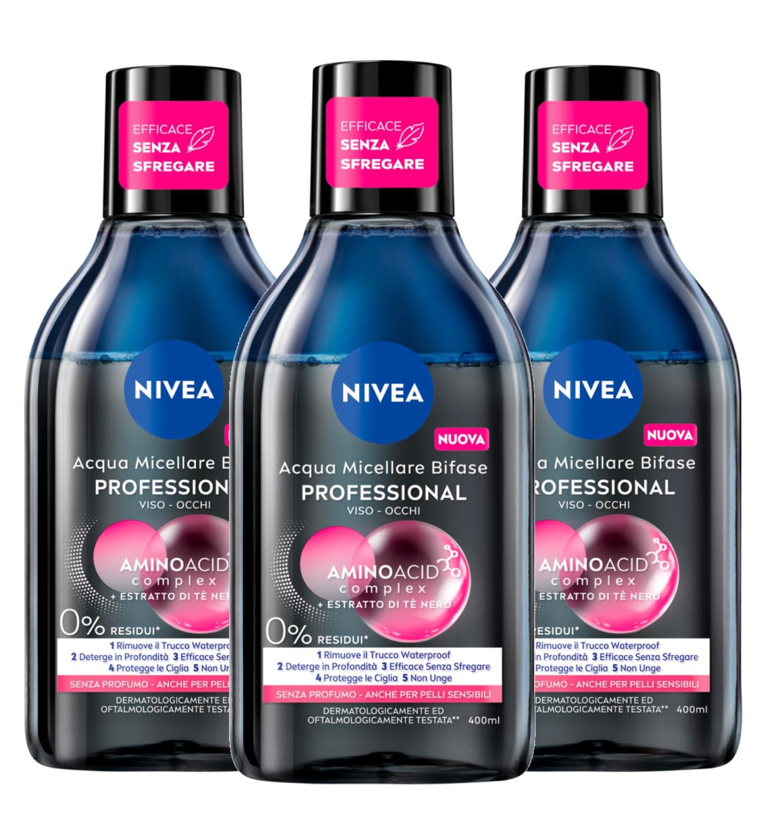  NIVEA NIVEA Micellair Professional Two-Phase Micellar Water Skin Breathe Biphasic Makeup Remover with Black Tea Extract for Face and Eyes Waterproof Makeup - 3 x 400ml Bottles - Buy Online on GoSupps.com