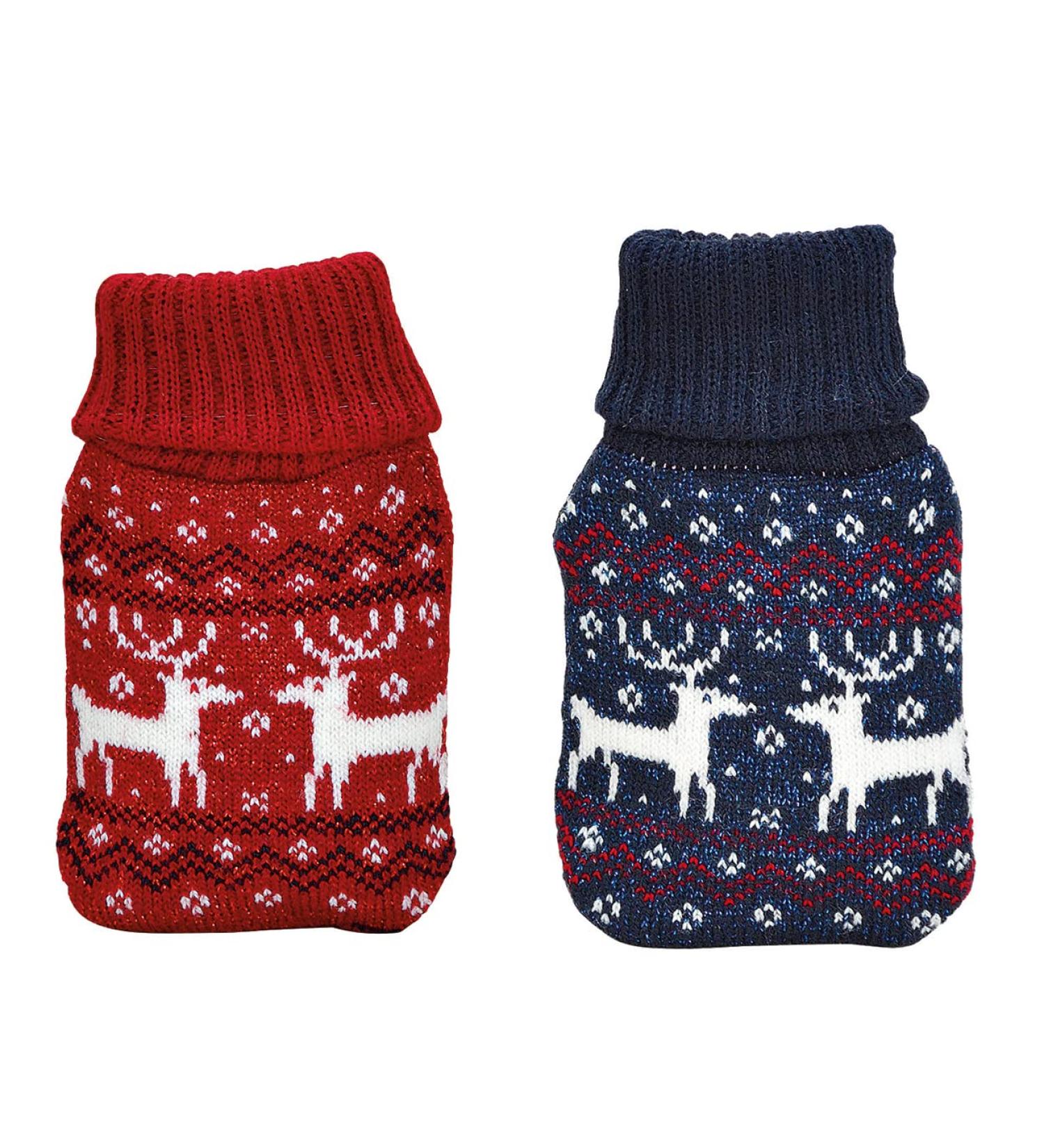 Elk hand warmer with knitted cover set of 2 red/blue - reusable hand warmer secret Santa gift