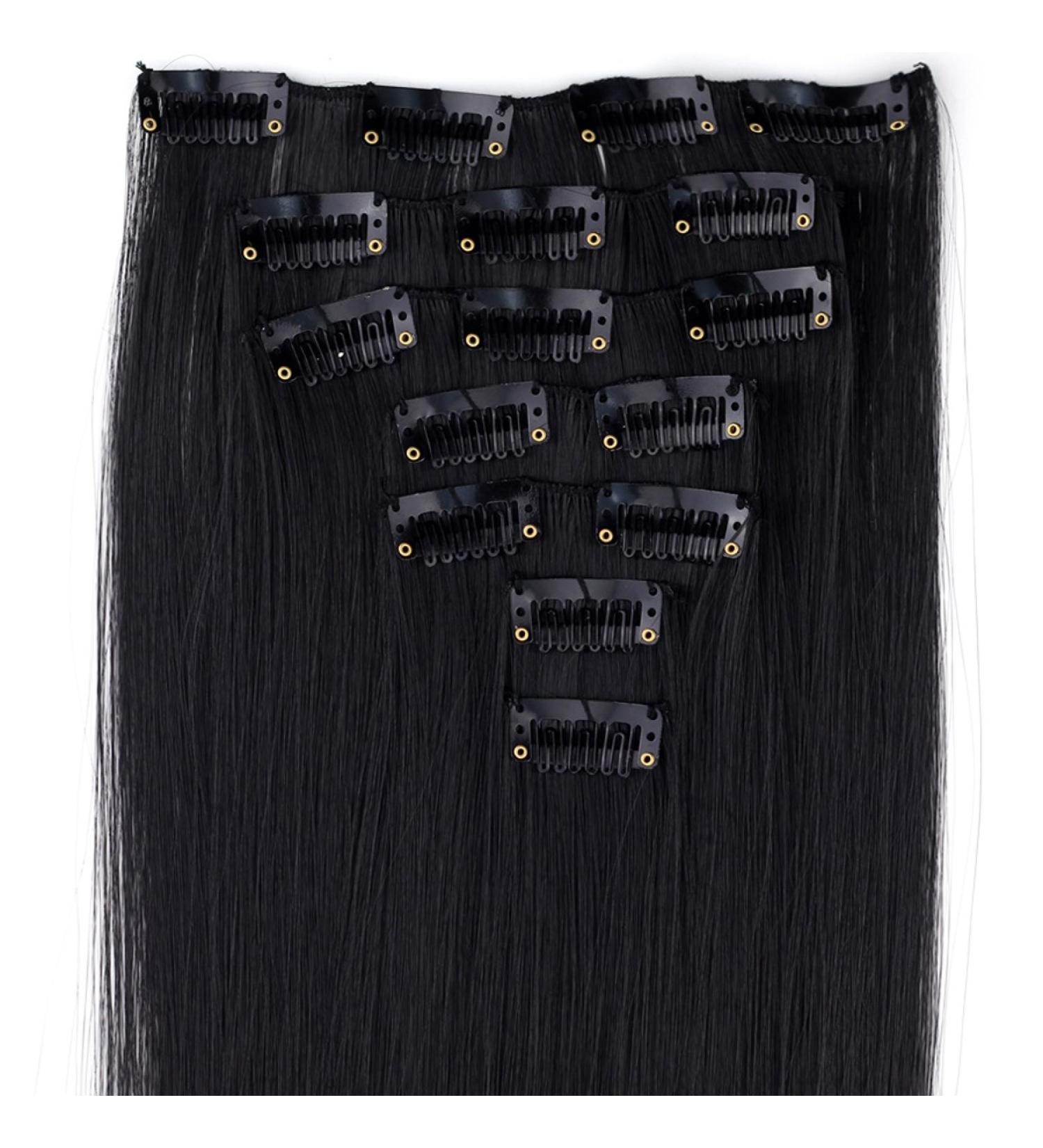 Jet Black Hair Extensions - 24/60cm, 130g, 7pcs Set - Long Straight Synthetic Clip Ins for Women - Buy Online on GoSupps.com