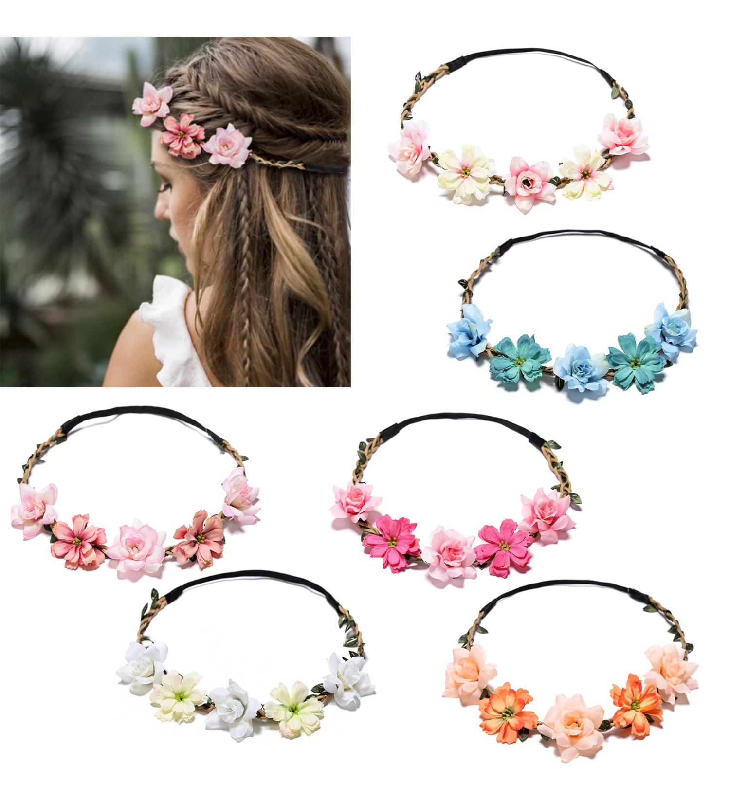 RTITCOPE Handmade Flower Crown Set - Adjustable Rose Wreath Hair Bands for Wedding, Party, and Boho Style - 6Pcs - Buy Online on GoSupps.com