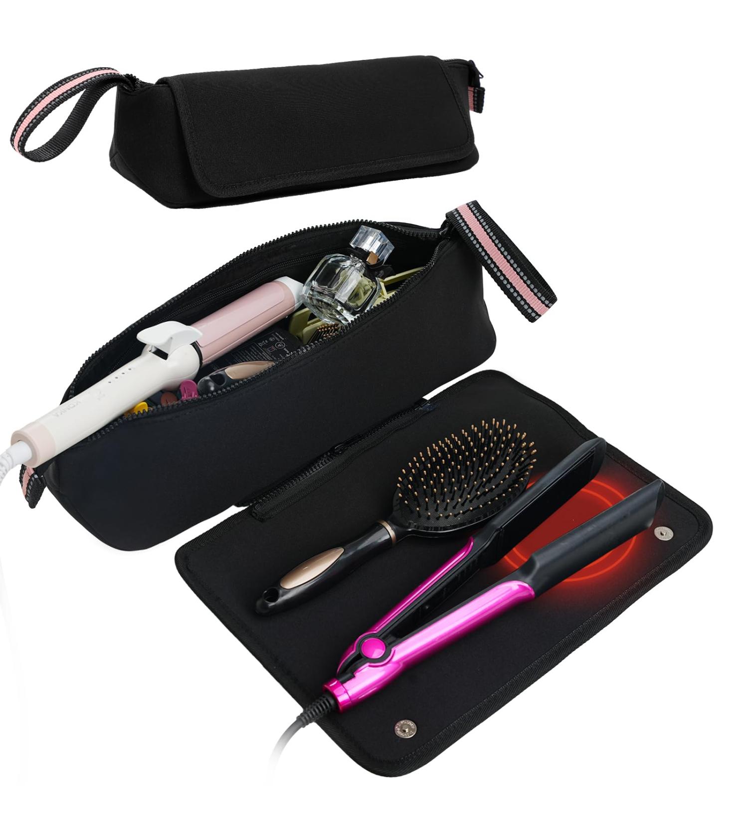 2-in-1 Hair Tools Travel Bag & Heat Resistant Mat | Organizer for Flat Irons & Curling Irons - Black - Buy Online on GoSupps.com