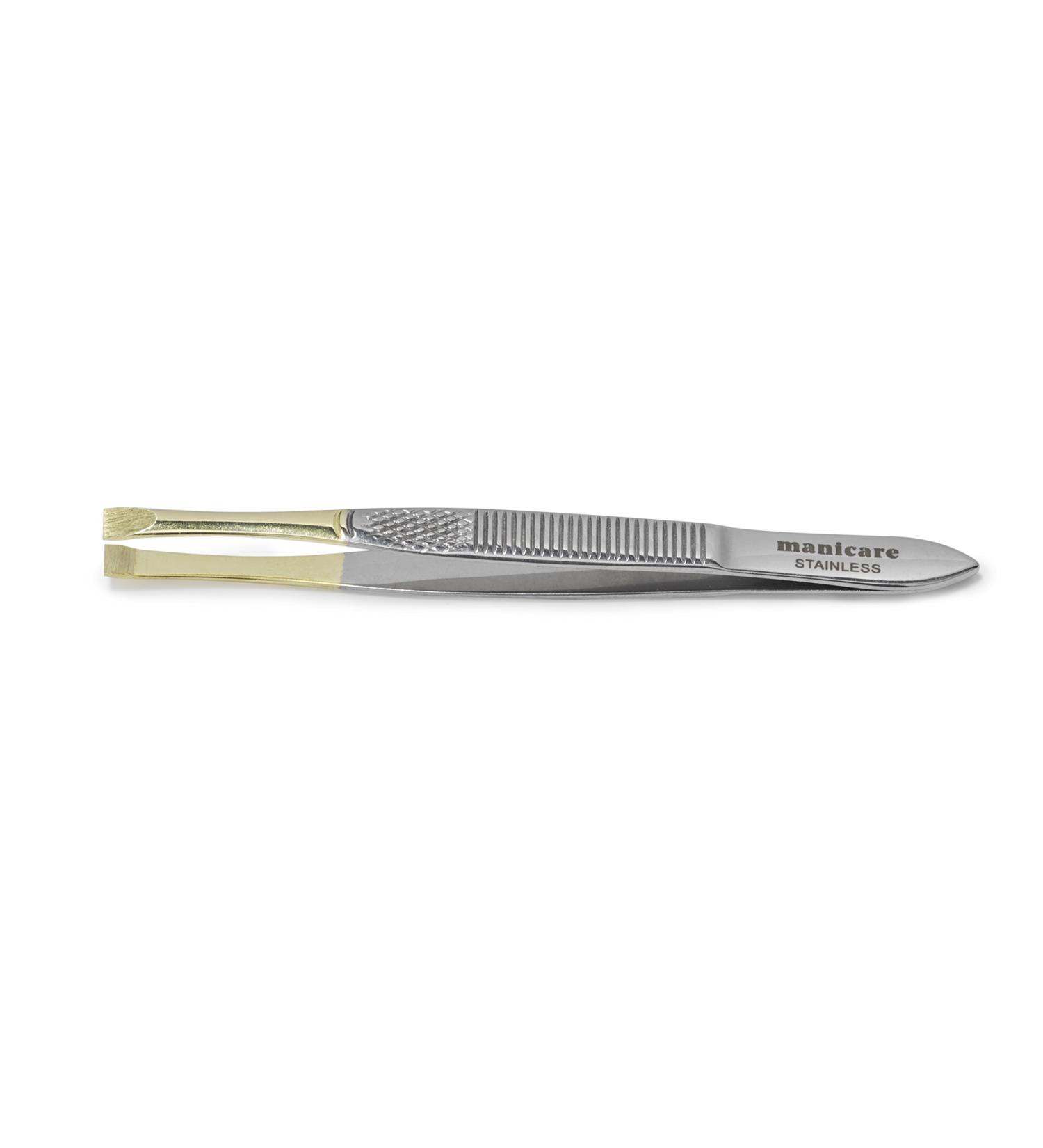 Shop Manicare Gold Plated Flat Tweezers - Premium Silver & Gold Options for Precision Grooming - Buy Online on GoSupps.com