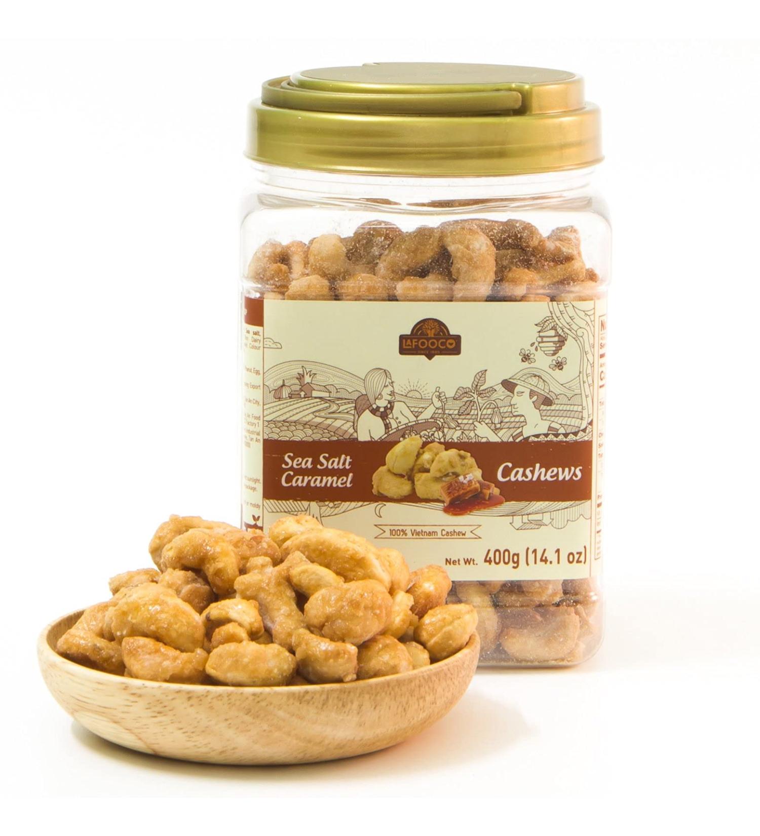 LAFOOCO Sea Salt Caramel Cashews 14.1 oz - Premium Roasted Cashews | Resealable Jar | Nutrient-Rich Protein Snack | Perfect Gift for Celebrations, Holidays, Birthdays - Buy Online on GoSupps.com