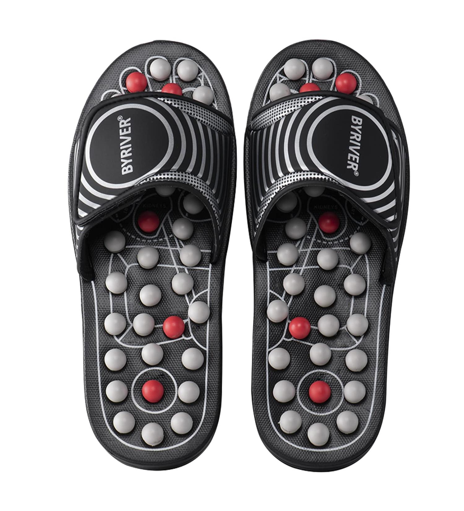 BYRIVER Tension Relief Foot Massager Sandals - Holistic Foot Care for Men & Women - Black Spring Slippers (02XL) - Buy Online on GoSupps.com