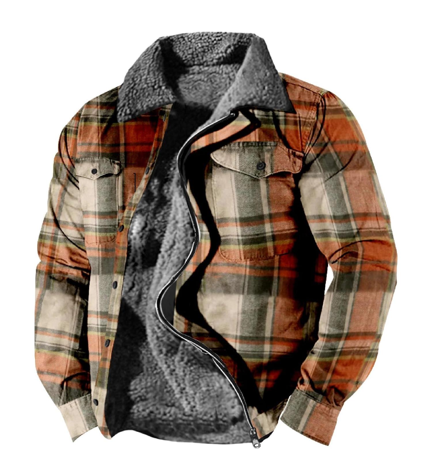 Shop Hanxiulin Men's Fleece Jacket - Plush Elegant Long & Warm | 3XL Transition Jacket in Orange for Ultimate Comfort - Buy Online on GoSupps.com