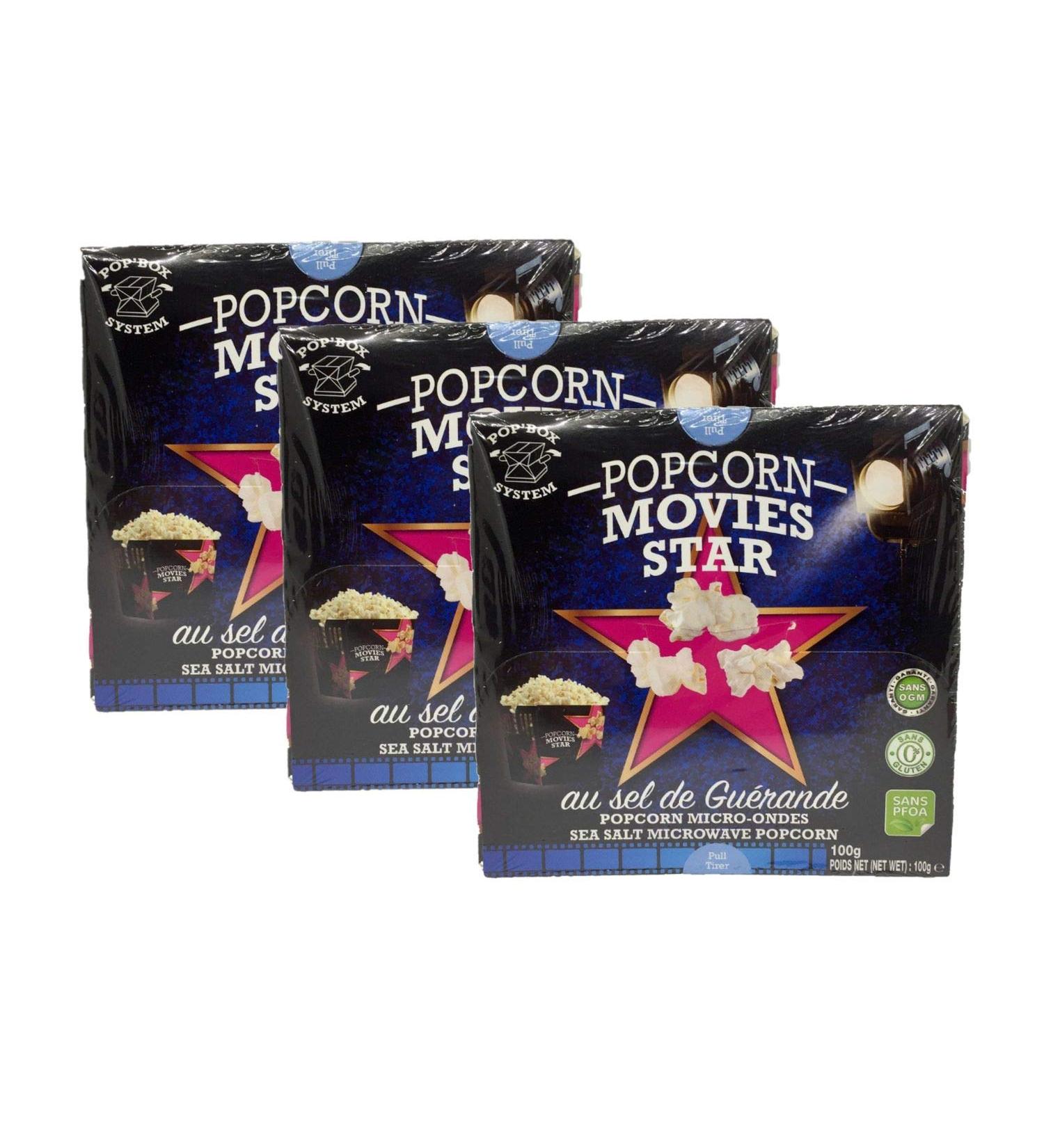 Set of 3 Popcorn Salt of Guérande Microwave – Movies Star – Box 100 g