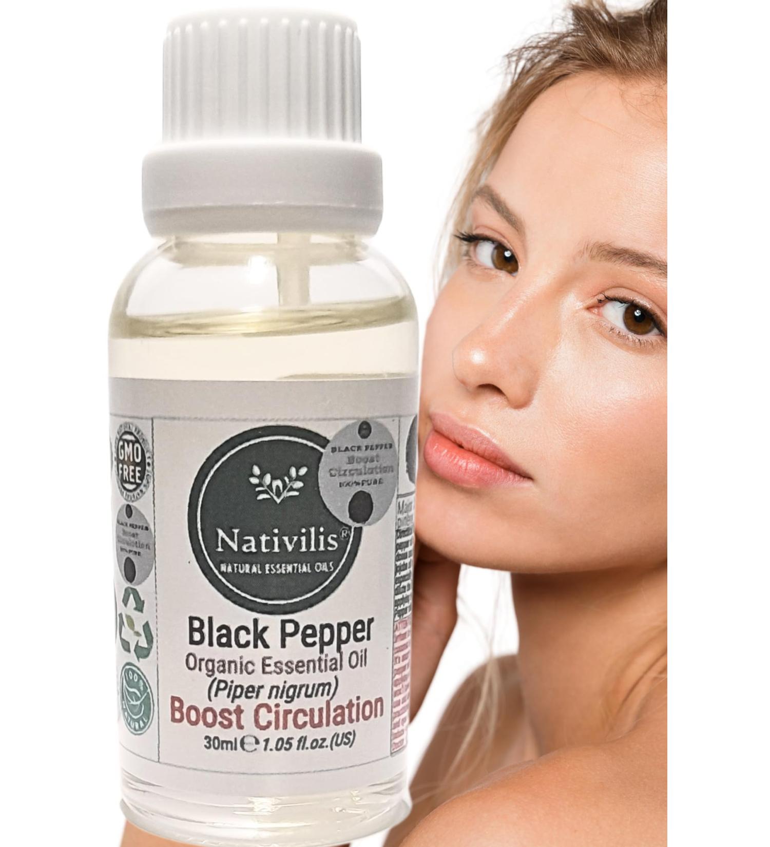 Nativilis Black Pepper Organic Essential Oil 30 ml (Piper nigrum) - Ease Aching Muscles Boost The Immune System Improves Circulation - Copaiba Properties - Buy Online on GoSupps.com