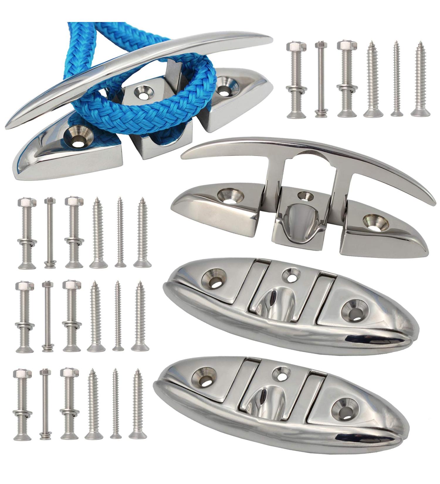 VEITHI Stainless Steel Folding Boat Cleats - 5inch, 4 Pack - Dock Cleats with Fasteners for Deck and Boat - Buy Online on GoSupps.com