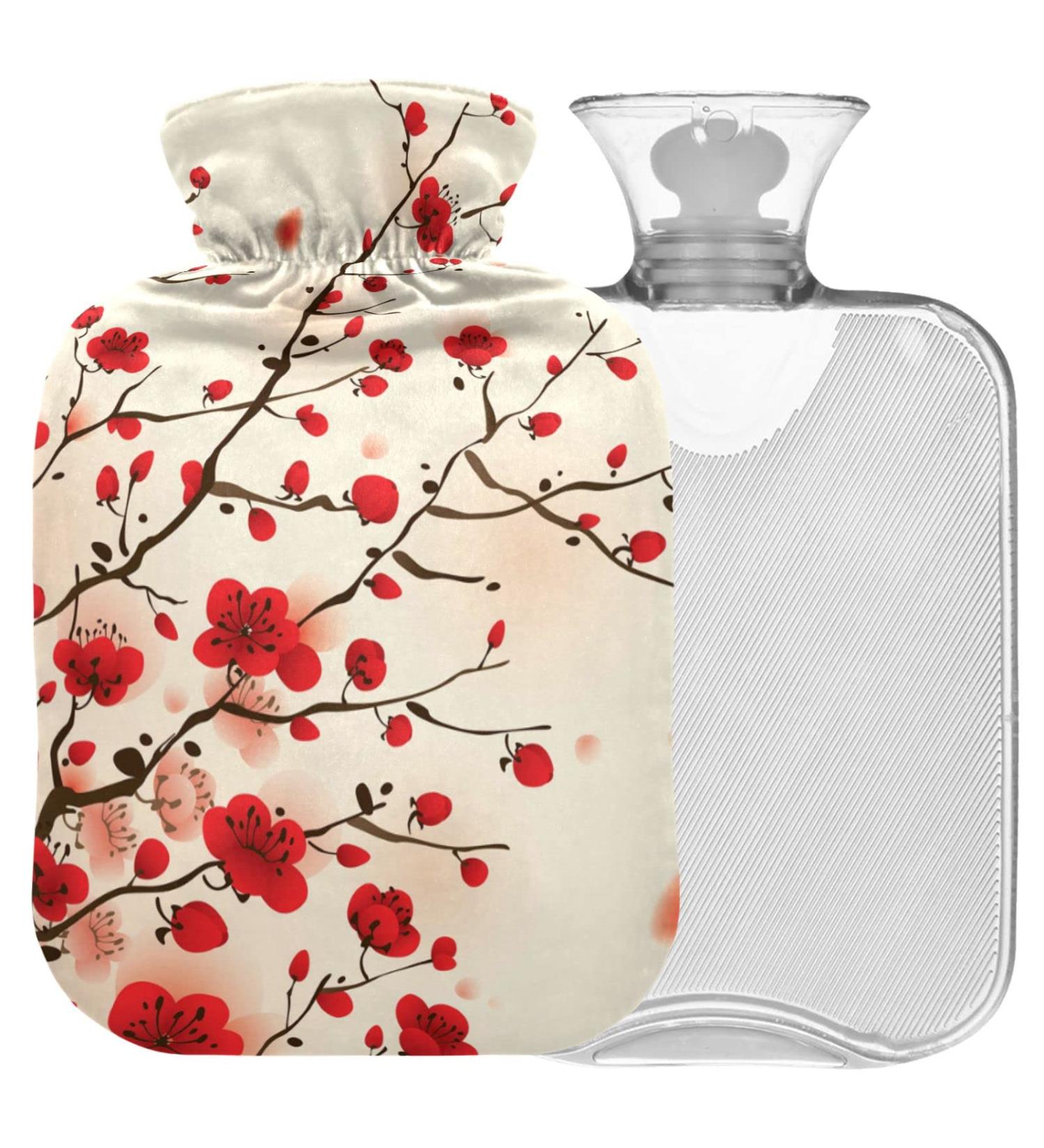 Naanle 2L Hot Water Bottle with Lid - Plum Blossom Transparent Design for Menstrual Cramps Relief Hand & Foot Heat Therapy - Buy Online on GoSupps.com