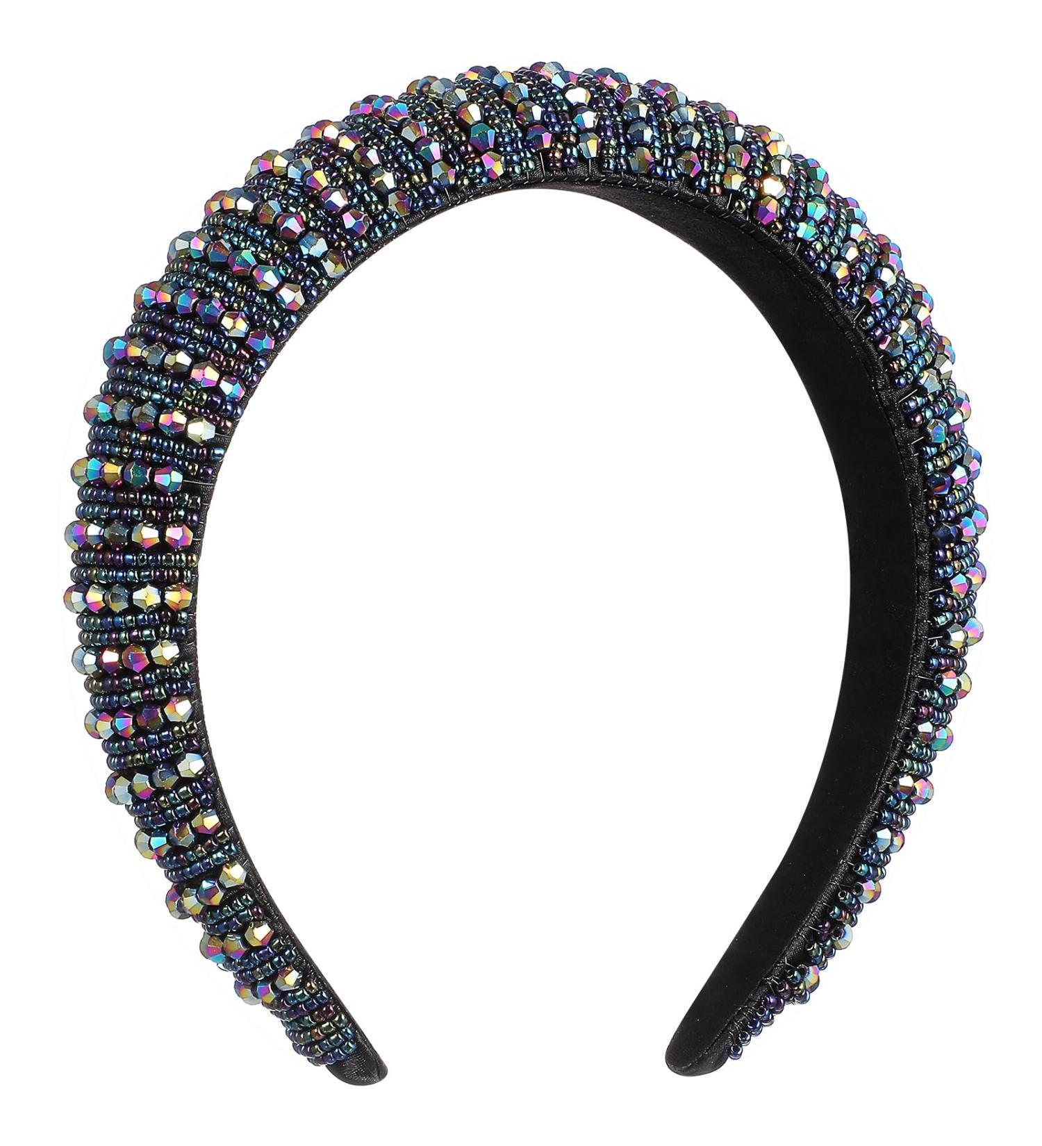 Minkissy Rhinestones Crystal Padded Headbands Blue Rhinestone Diamond Shiny Hairband Wide Glitter Beaded Hair Hoop for Women Party Wedding Headpiece Hair Accessories - Buy Online on GoSupps.com