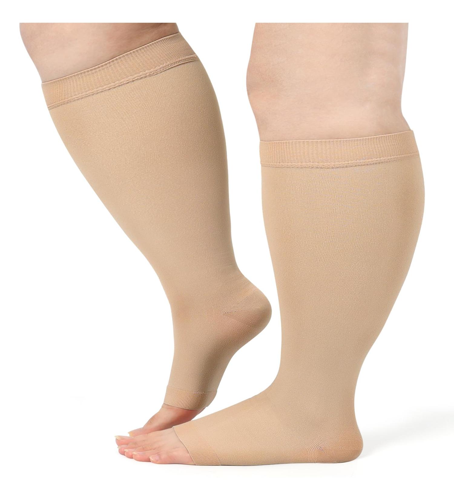 Buy Plus Size Compression Socks (S-7XL) 20-30 mmHg - Wide Calf Open Toe Support for Circulation Varicose Veins & Edema - USA Shipping Available - Buy Online on GoSupps.com