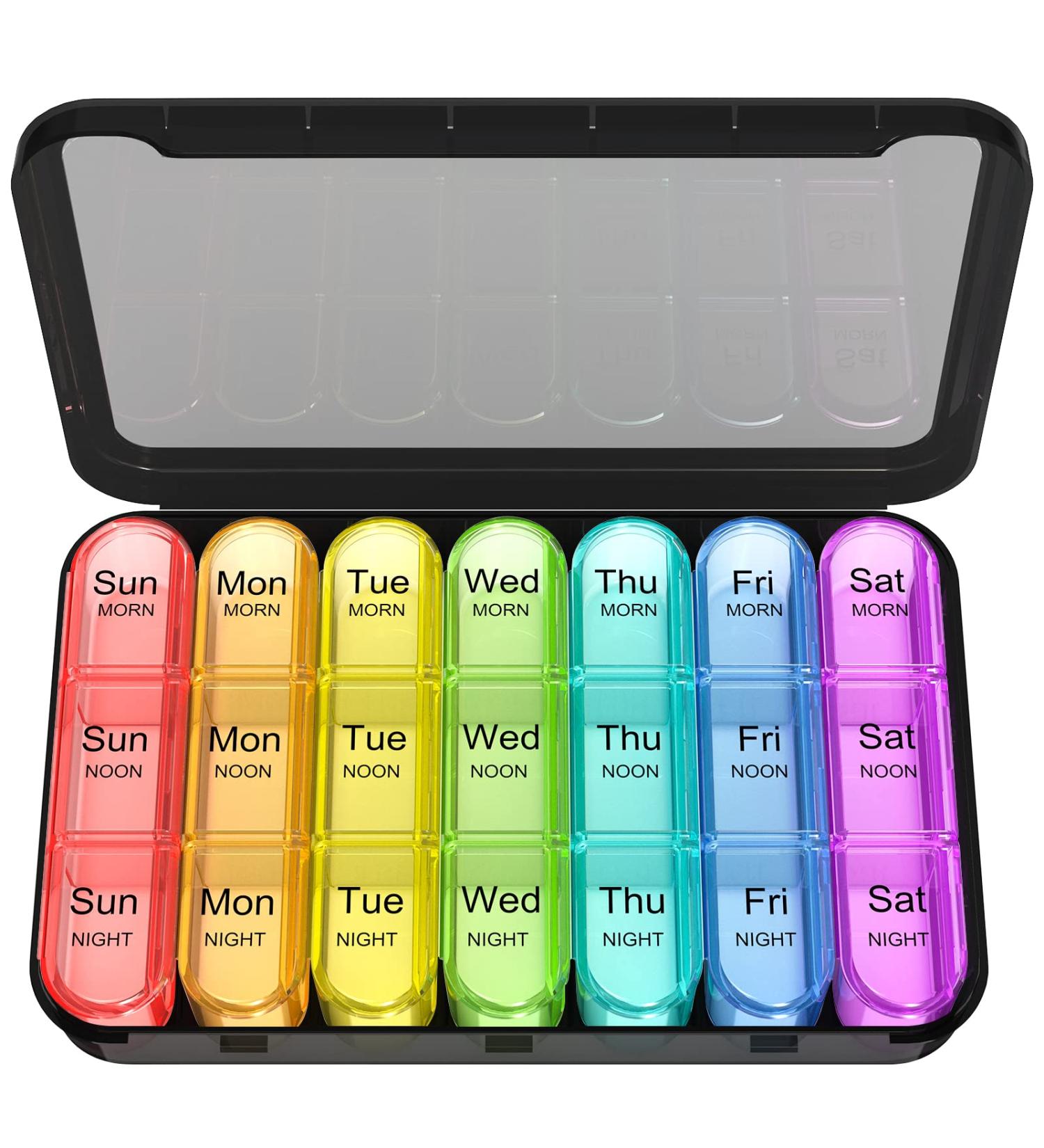 Zoolion Weekly Pill Box - 7 Day 3 Times Daily Portable Travel Organiser - Black Rainbow - Buy Online on GoSupps.com