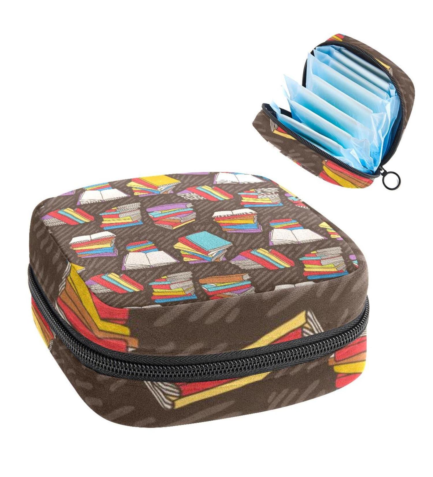 Buy Women's Bonds Storage Pockets Stillpad - Hand-Drawn Stack Books Pattern Portable Period Kit | Stylish Feminine Product Bag for Women & Girls - Buy Online on GoSupps.com