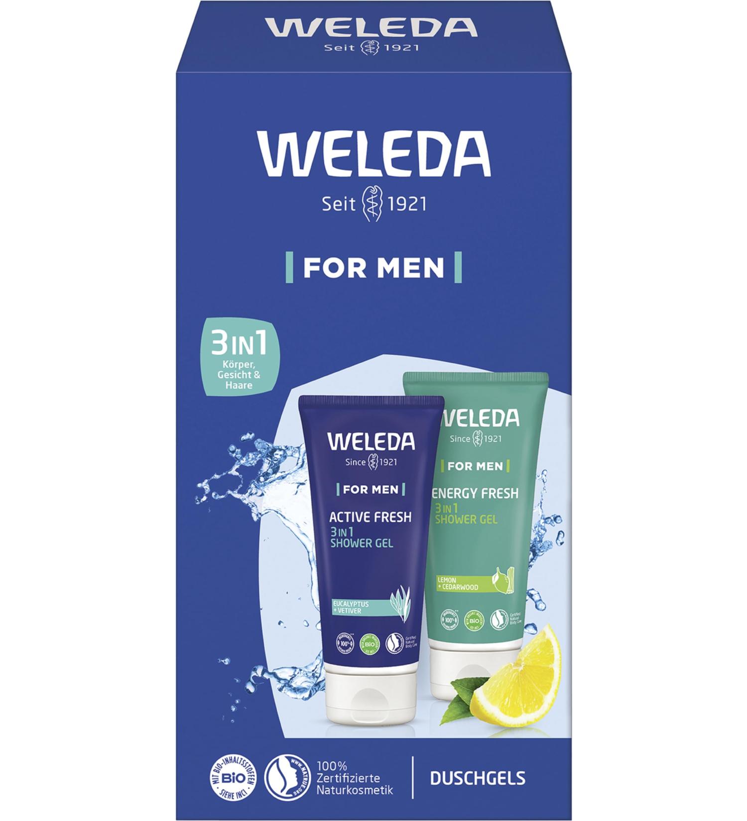 Weleda Bio Gift Set for Men - Natural Cosmetics Gift Box with Active Fresh Shower Gel & Energy Fresh Shower Room - Perfect Daily Cleanser for Body Face & Hair - Buy Online on GoSupps.com