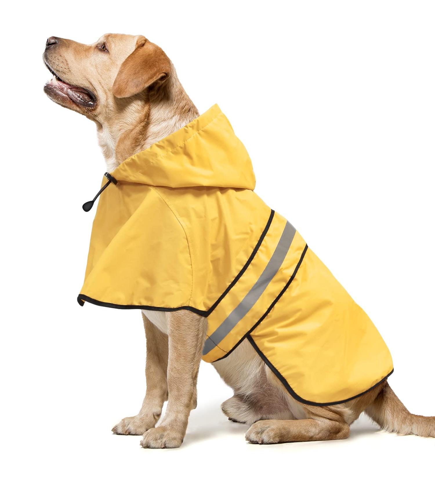 Adjustable Waterproof Dog Raincoat - Reflective Hooded Jacket for Large Dogs - Yellow - Buy Online on GoSupps.com